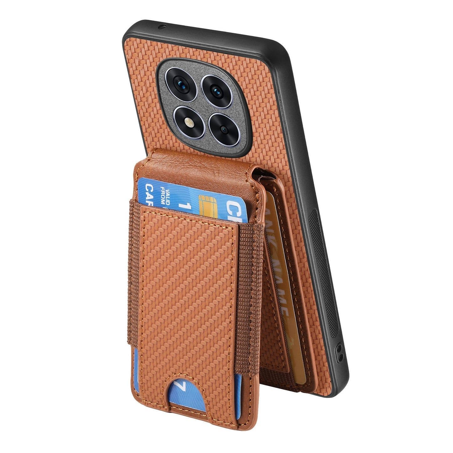 Xiaomi Redmi Note 14 Pro+ 5G Vertical Flip Wallet Stand Phone Case with Carbon Fibre Pattern