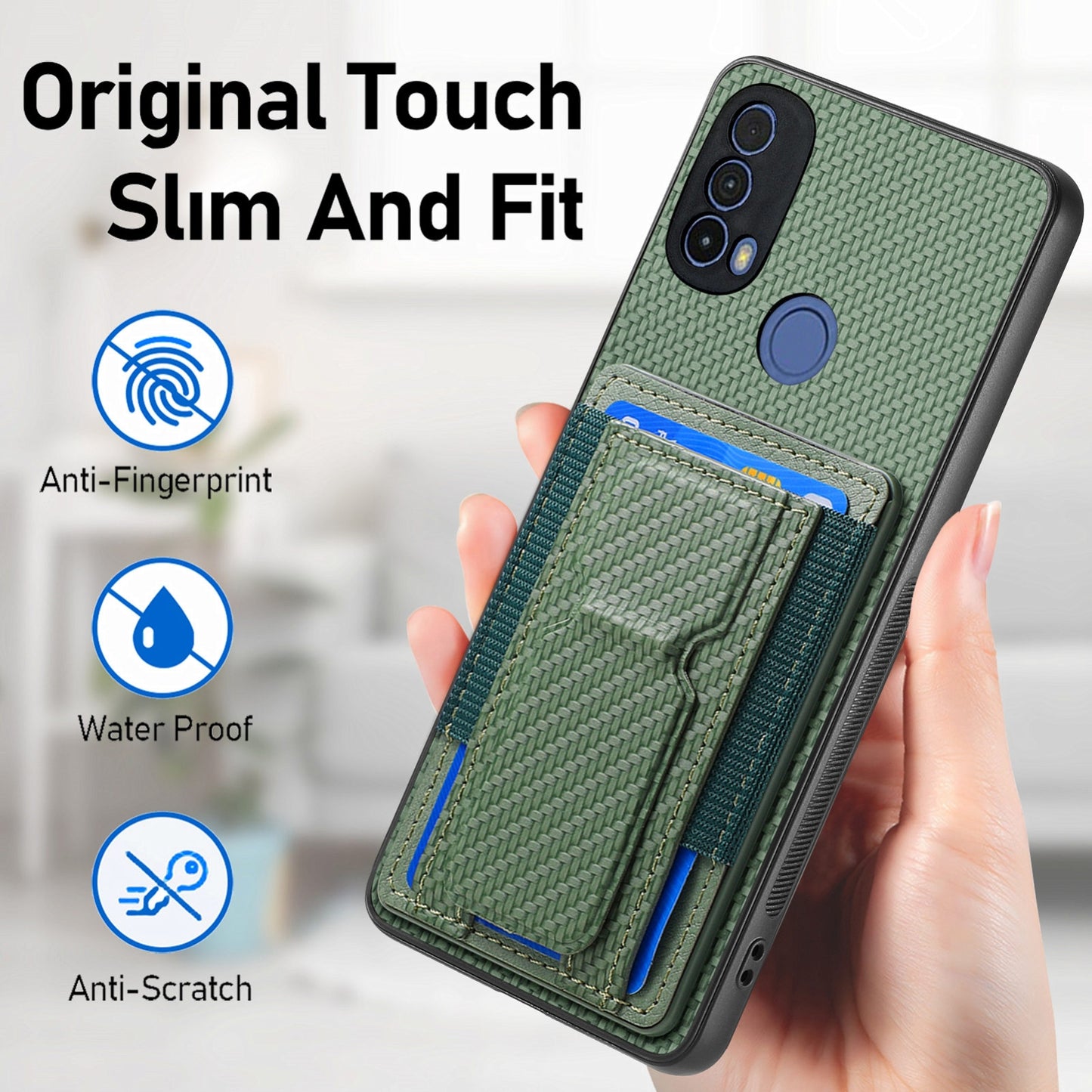 Motorola Moto G Stylus 5G 2024 Carbon Fiber Fold Stand Elastic Card Bag Phone Case with Multi-Functional Wallet