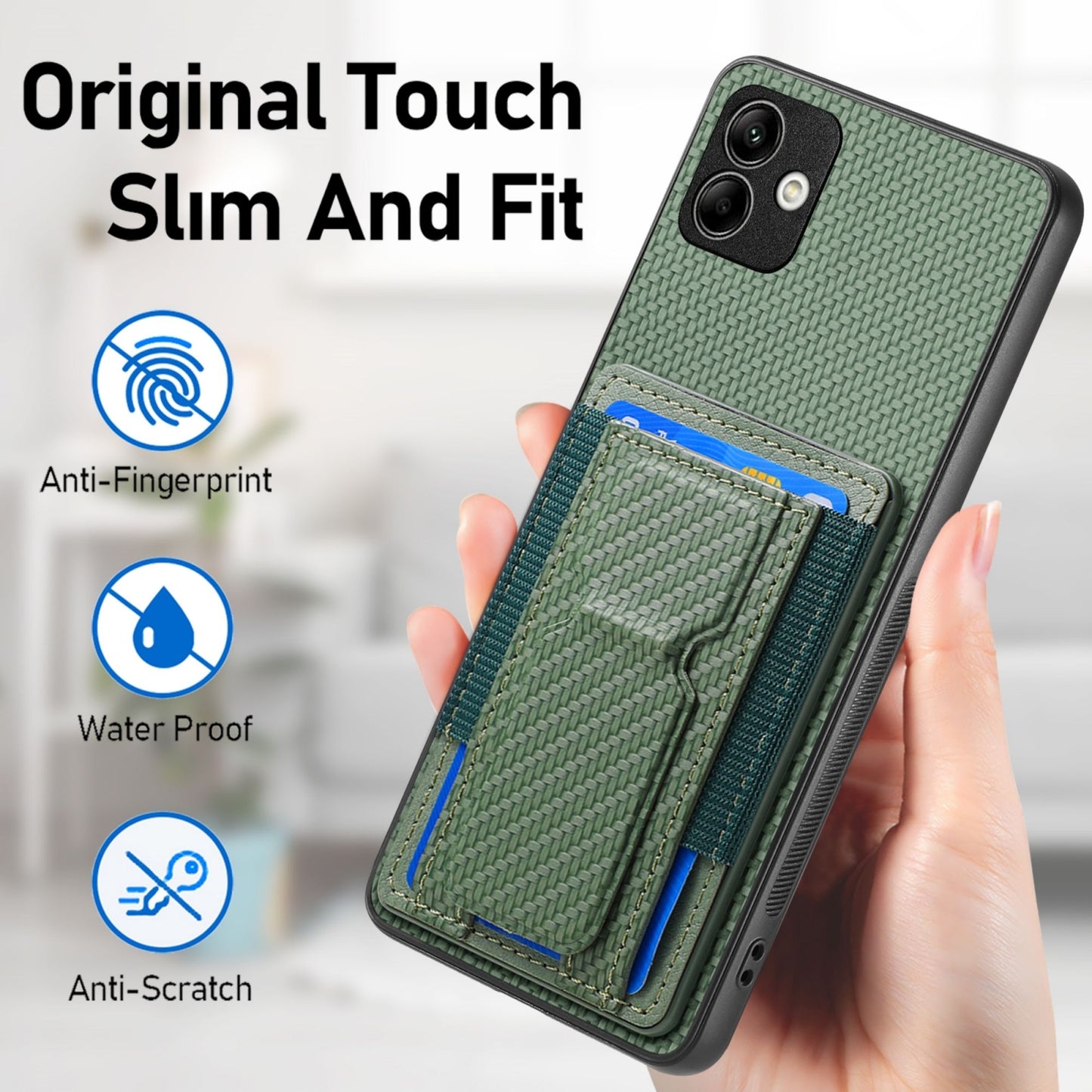 Samsung Galaxy M53 5G Carbon Fiber Fold Stand Elastic Card Bag Phone Case with Multi-Functional Wallet