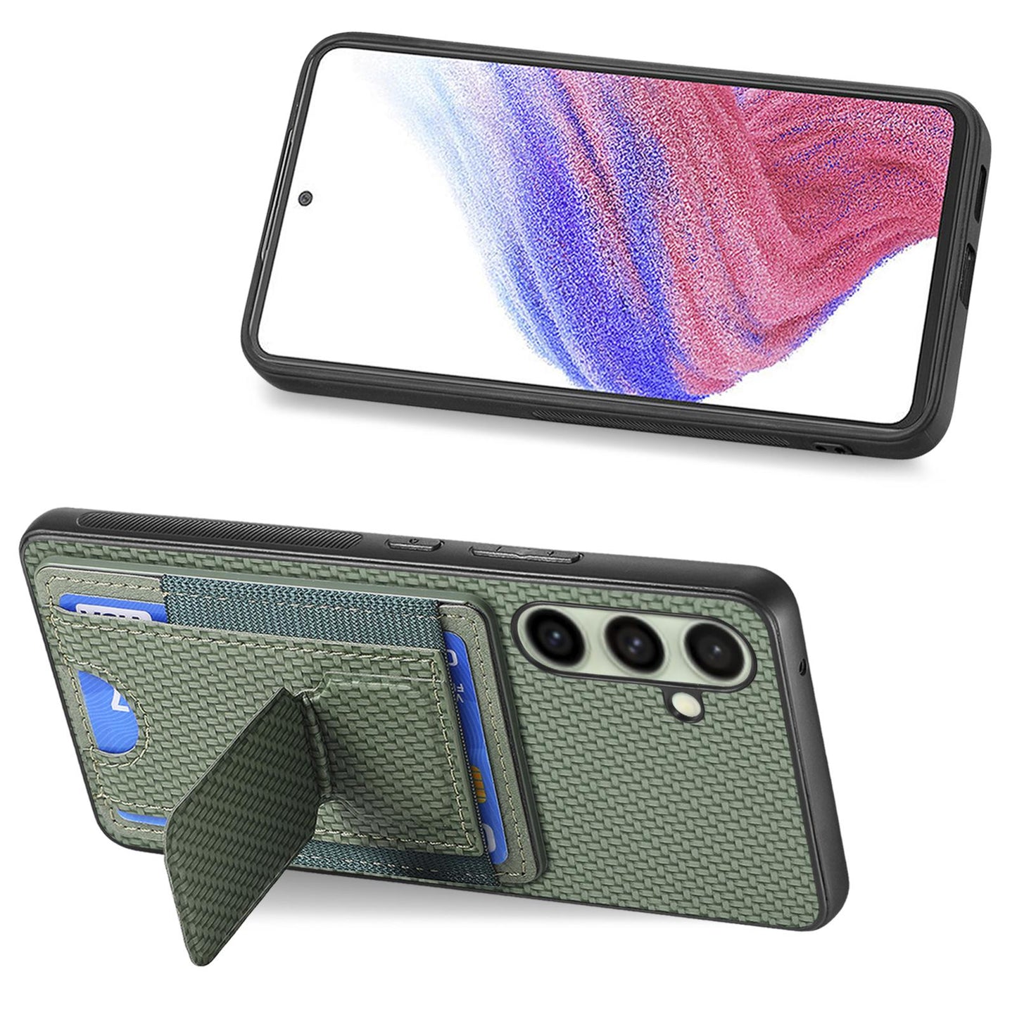 Samsung Galaxy A36 Carbon Fiber Fold Stand Elastic Card Bag Phone Case with Multi-Functional Wallet