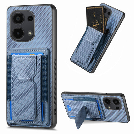 Xiaomi Redmi Note 13 Pro 4G Carbon Fiber Fold Stand Elastic Card Bag Phone Case with Multi-Functional Wallet