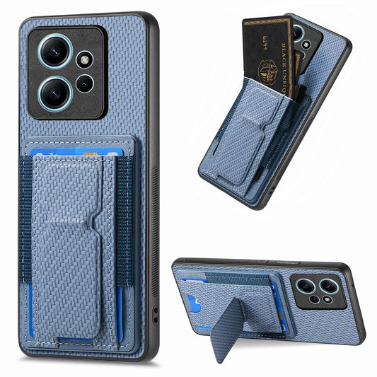 Xiaomi Redmi Note 12 4G Carbon Fiber Fold Stand Elastic Card Bag Phone Case with Multi-Functional Wallet