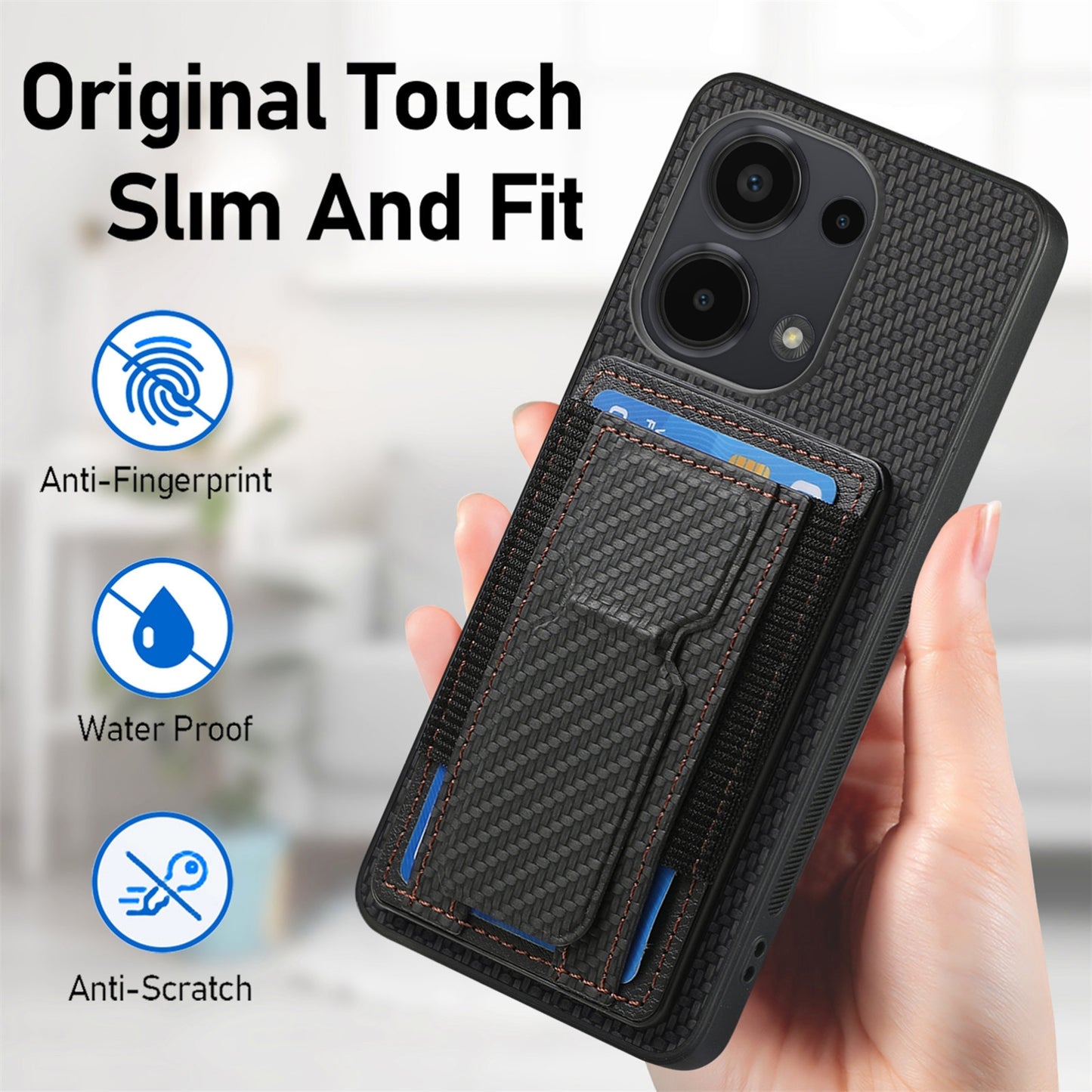 For Xiaomi 12 Pro Carbon Fiber Fold Stand Elastic Card Bag Phone Case with Multi-Functional Wallet