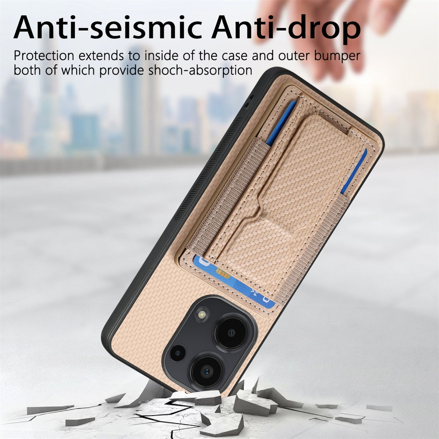 For Xiaomi 12 Pro Carbon Fiber Fold Stand Elastic Card Bag Phone Case with Multi-Functional Wallet