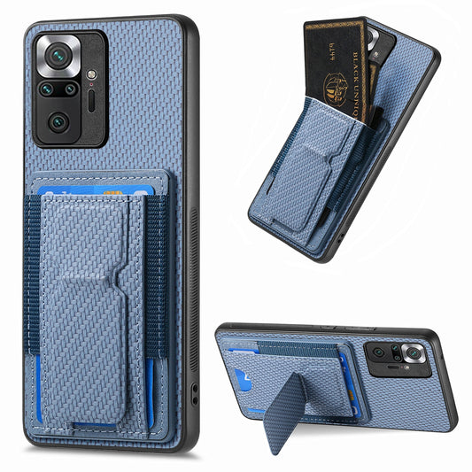 Xiaomi Redmi Note 10 Pro 5G Carbon Fiber Fold Stand Elastic Card Bag Phone Case with Multi-Functional Wallet