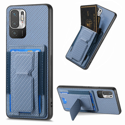 Xiaomi Redmi Note 10 5G Carbon Fiber Fold Stand Elastic Card Bag Phone Case with Multi-Functional Wallet