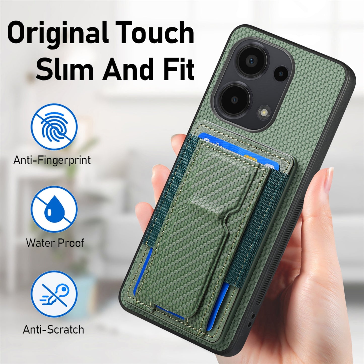 Xiaomi Redmi 12 4G/5G Carbon Fiber Fold Stand Elastic Card Bag Phone Case with Multi-Functional Wallet