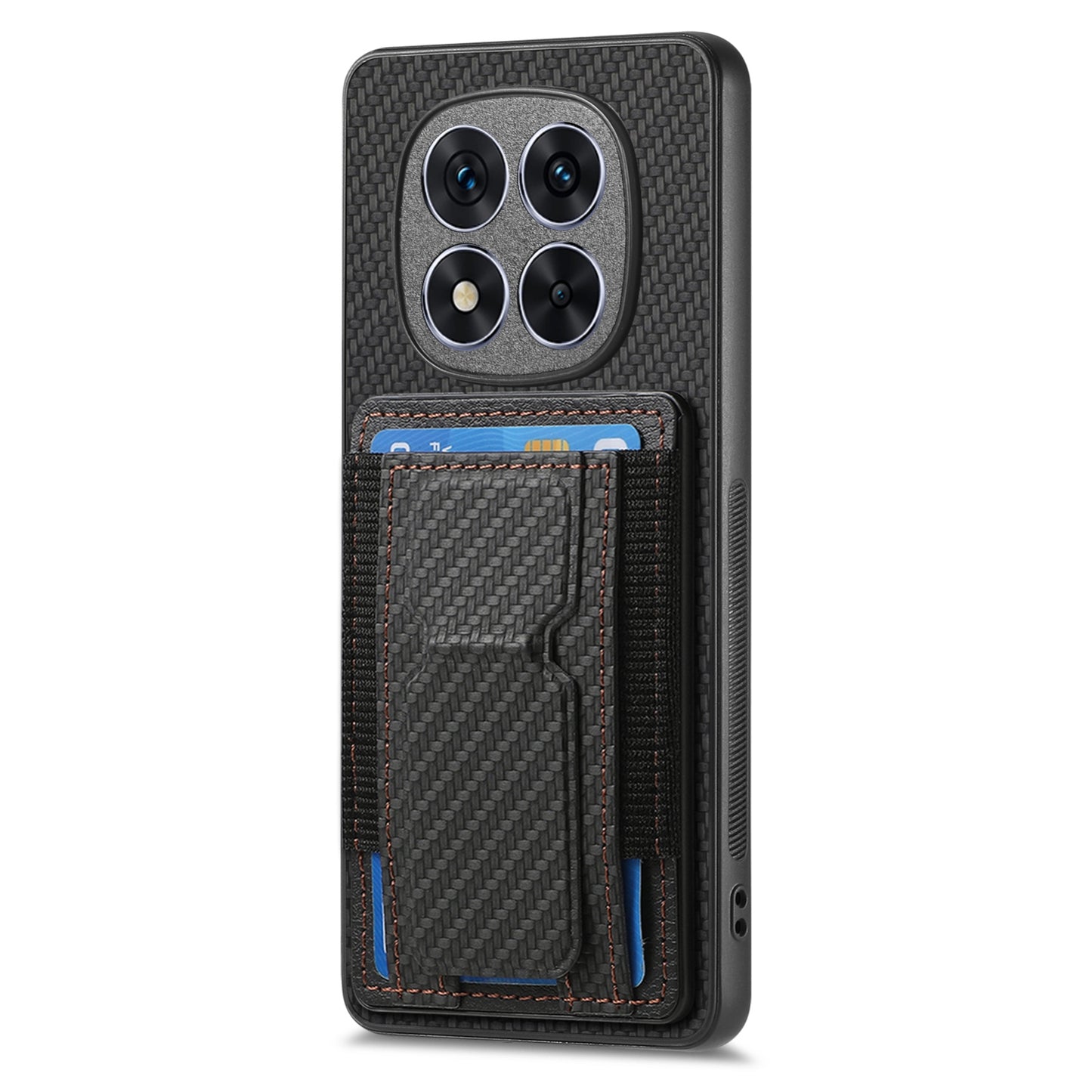 Xiaomi Redmi Note 14 5G Carbon Fiber Fold Stand Elastic Card Bag Phone Case with Multi-Functional Wallet