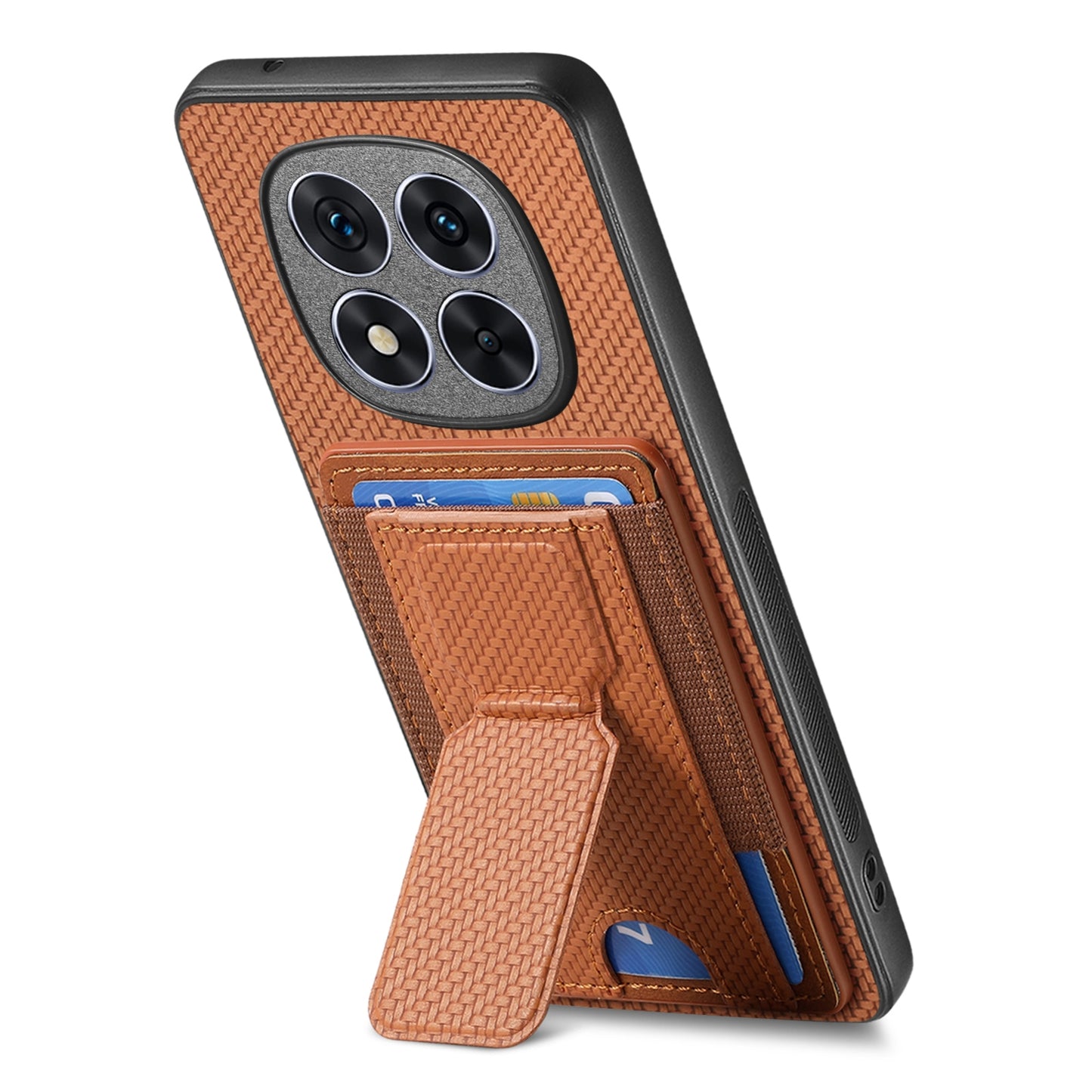 Xiaomi Redmi Note 14 5G Carbon Fiber Fold Stand Elastic Card Bag Phone Case with Multi-Functional Wallet