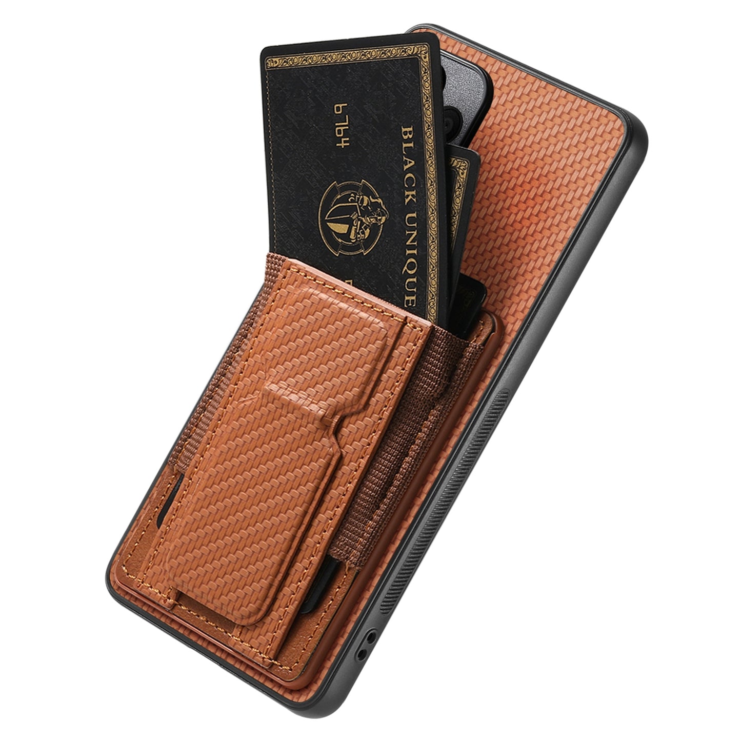Xiaomi Redmi Note 14 5G Carbon Fiber Fold Stand Elastic Card Bag Phone Case with Multi-Functional Wallet