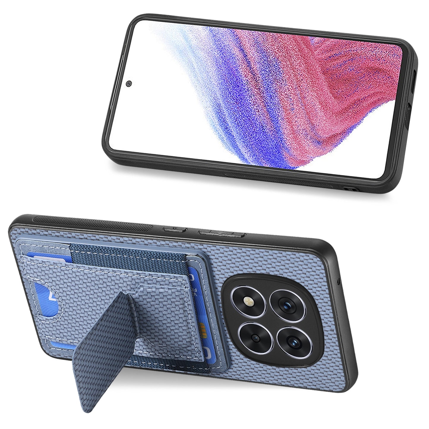 Xiaomi Redmi Note 14 Pro 5G Carbon Fiber Fold Stand Elastic Card Bag Phone Case with Multi-Functional Wallet
