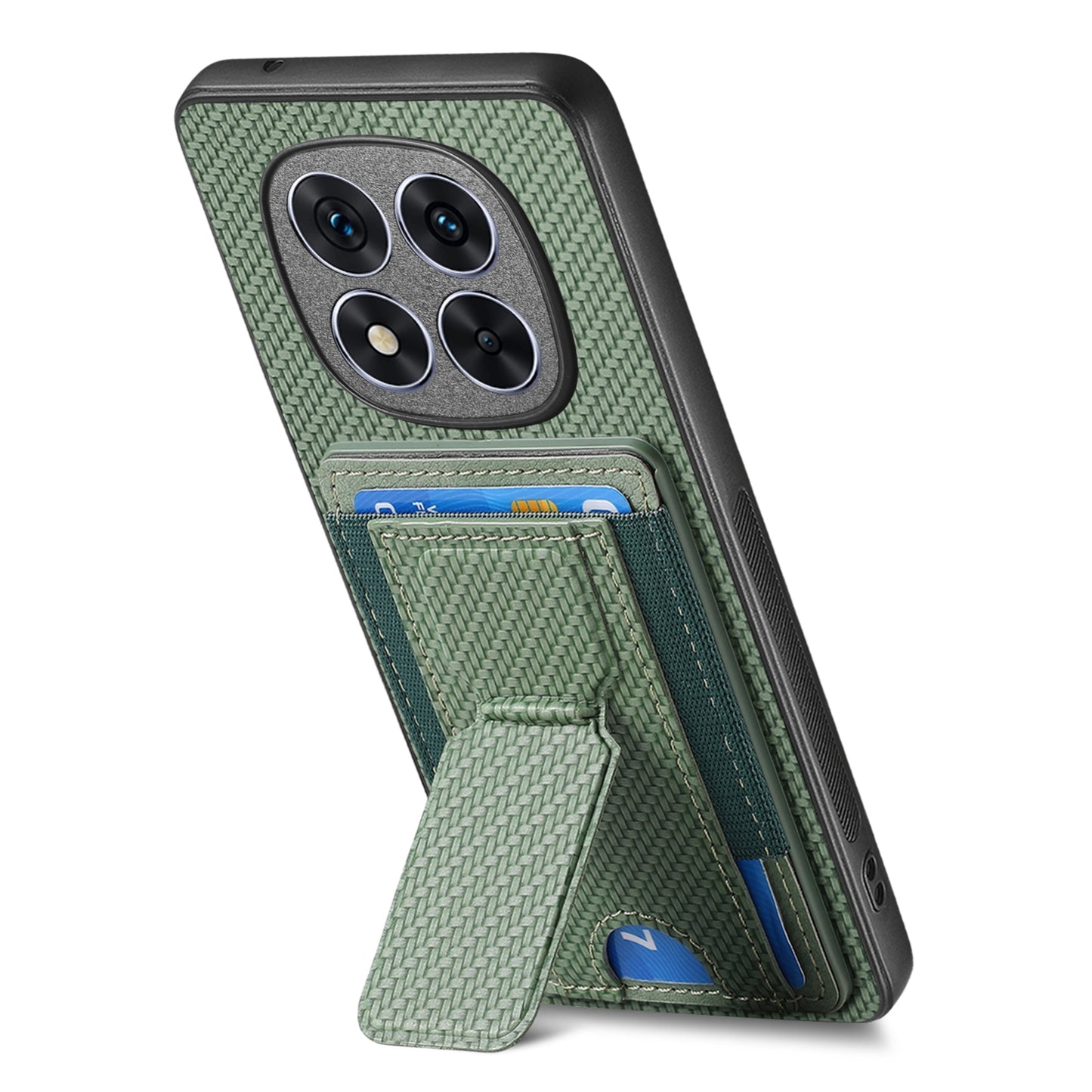 Xiaomi Redmi Note 14 Pro 5G Carbon Fiber Fold Stand Elastic Card Bag Phone Case with Multi-Functional Wallet