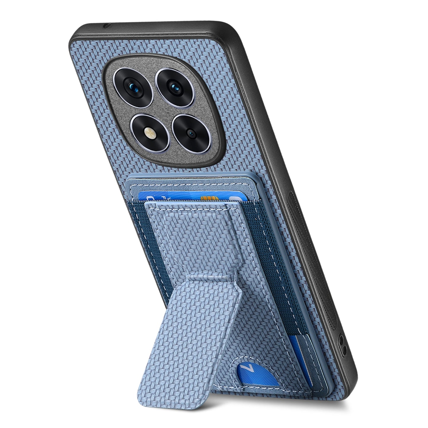 Xiaomi Redmi Note 14 Pro+ 5G Carbon Fiber Fold Stand Elastic Card Bag Phone Case with Multi-Functional Wallet