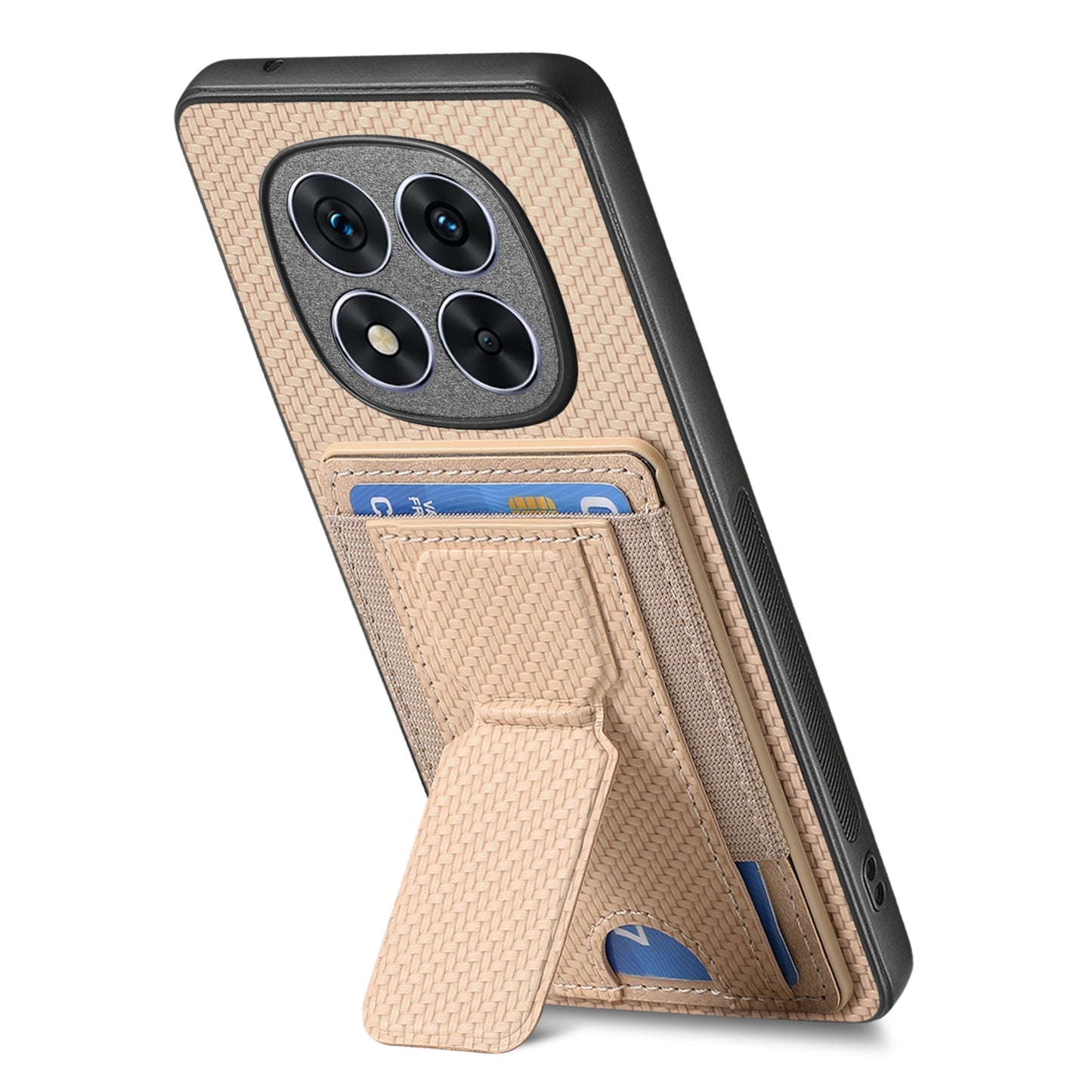 Xiaomi Redmi Note 14 Pro+ 5G Carbon Fiber Fold Stand Elastic Card Bag Phone Case with Multi-Functional Wallet