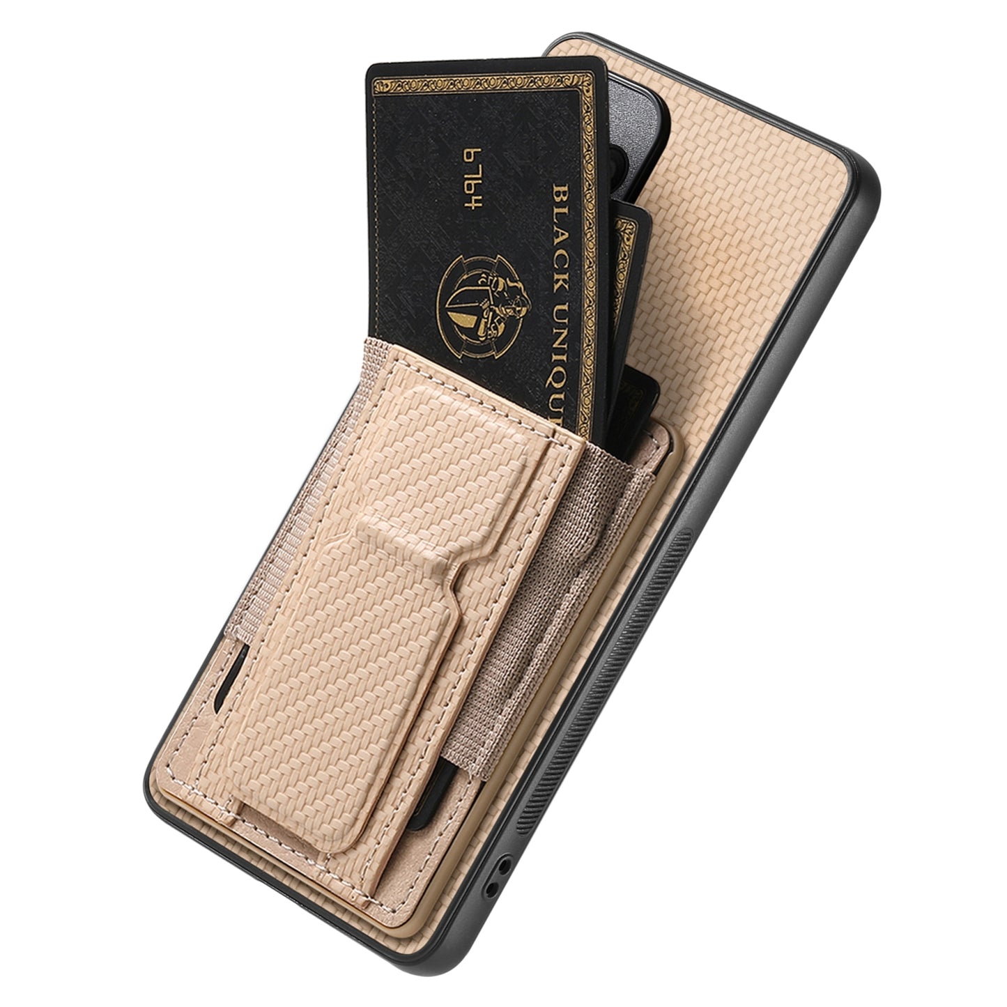 Xiaomi Redmi Note 14 Pro+ 5G Carbon Fiber Fold Stand Elastic Card Bag Phone Case with Multi-Functional Wallet