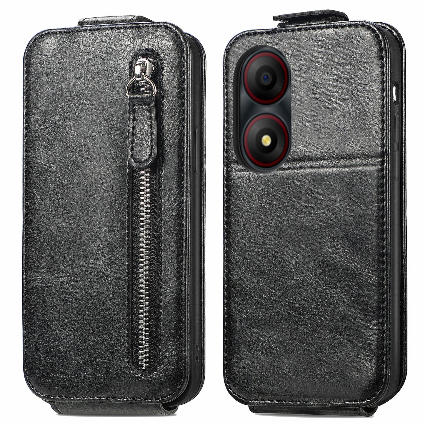 For ZTE Blade A34 Zipper Wallet Case - Vertical Flip Leather Phone Cover with Multiple Card Slots and Stand