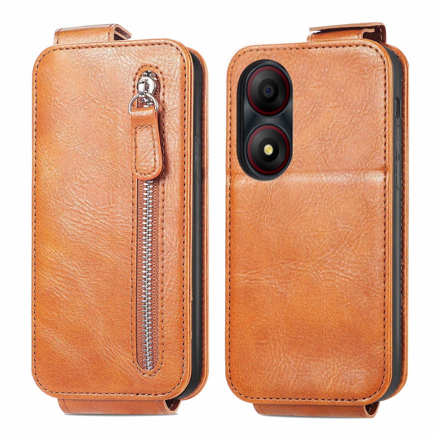 For ZTE Blade A34 Zipper Wallet Case - Vertical Flip Leather Phone Cover with Multiple Card Slots and Stand