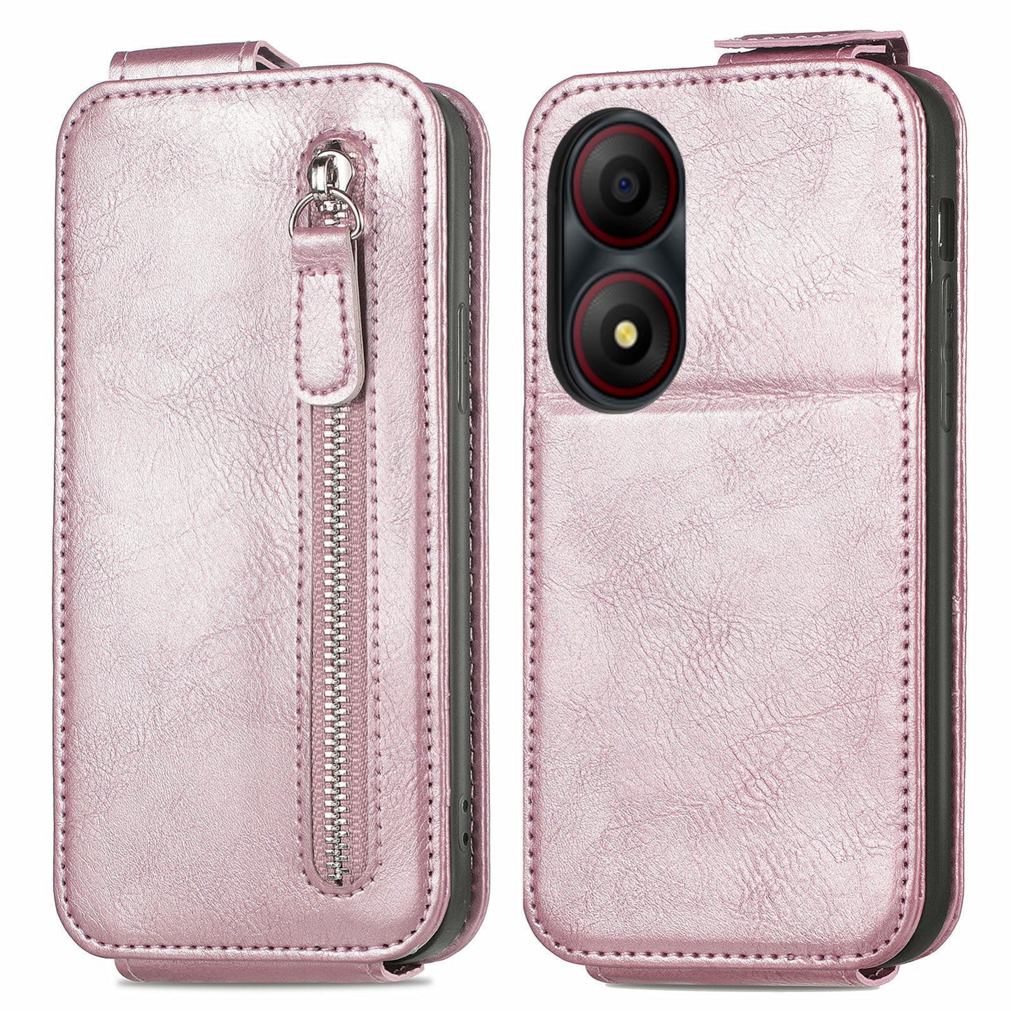 For ZTE Blade A34 Zipper Wallet Case - Vertical Flip Leather Phone Cover with Multiple Card Slots and Stand