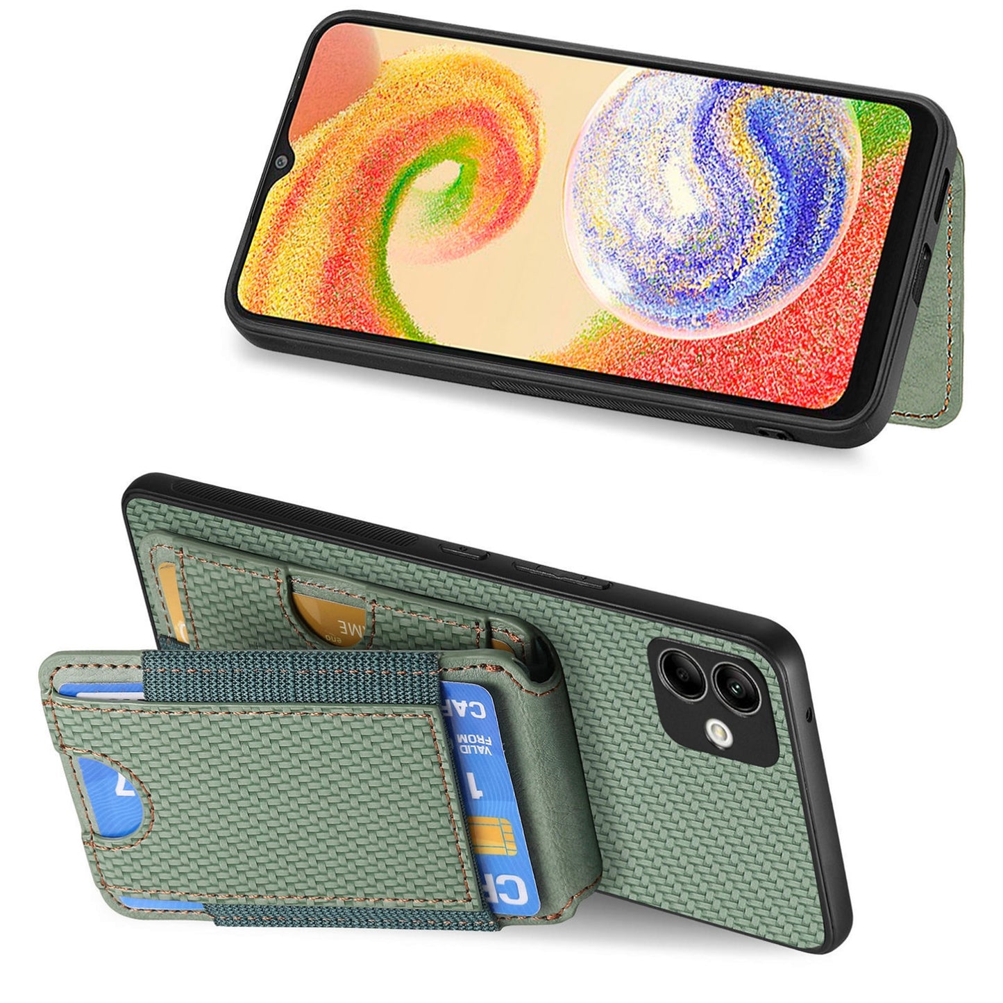 Samsung Galaxy A04e Vertical Flip Wallet Stand Phone Case with Carbon Fibre Pattern