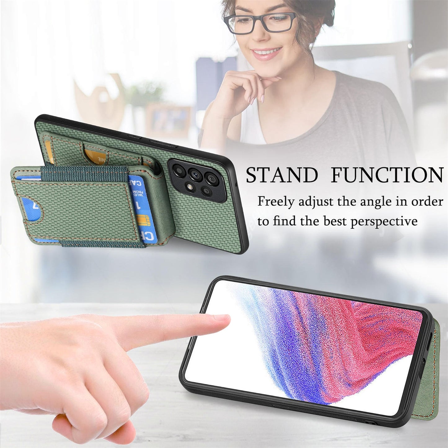 Samsung Galaxy A73 5G Vertical Flip Wallet Stand Phone Case with Carbon Fibre Pattern