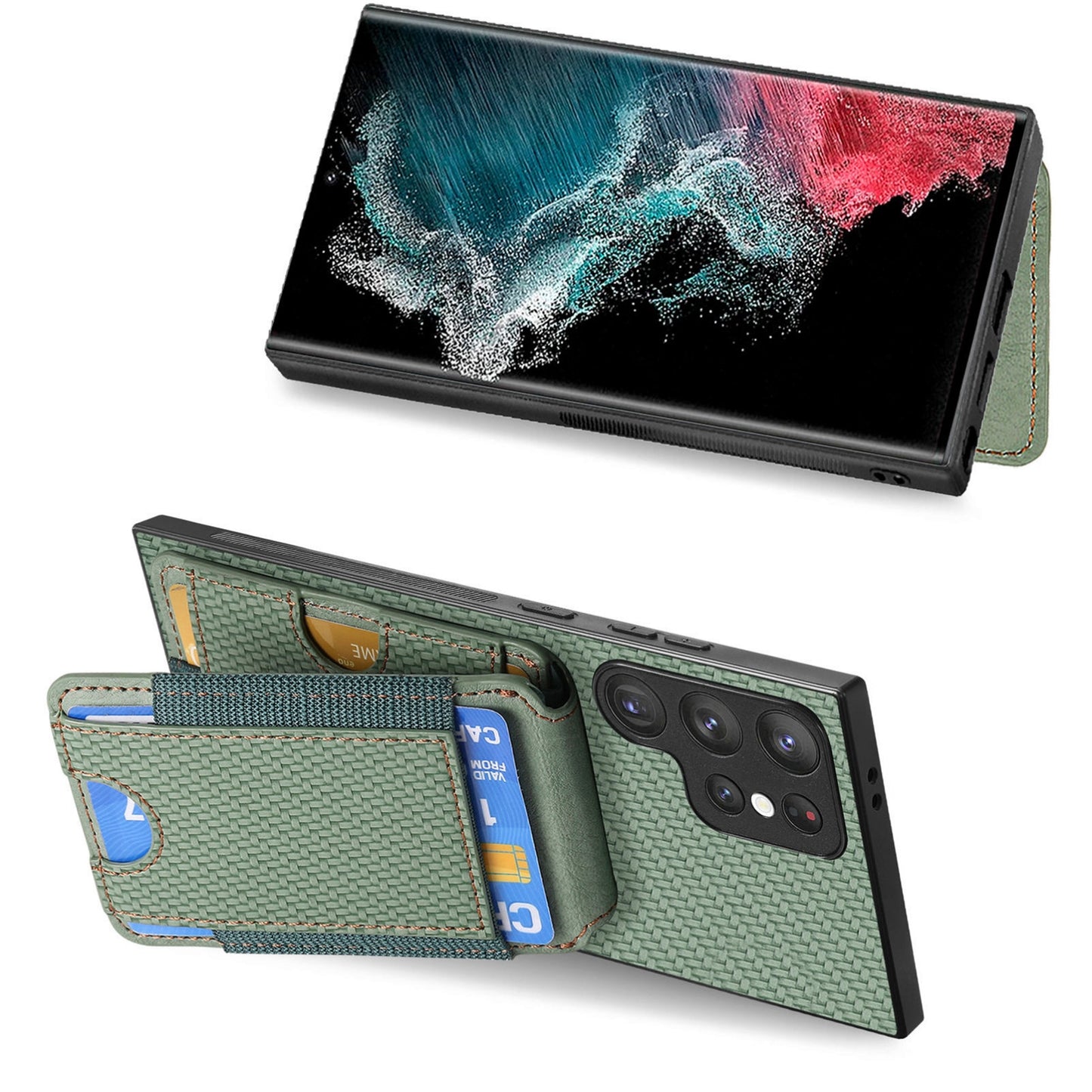 Samsung Galaxy S22 Ultra 5G Vertical Flip Wallet Stand Phone Case with Carbon Fibre Pattern