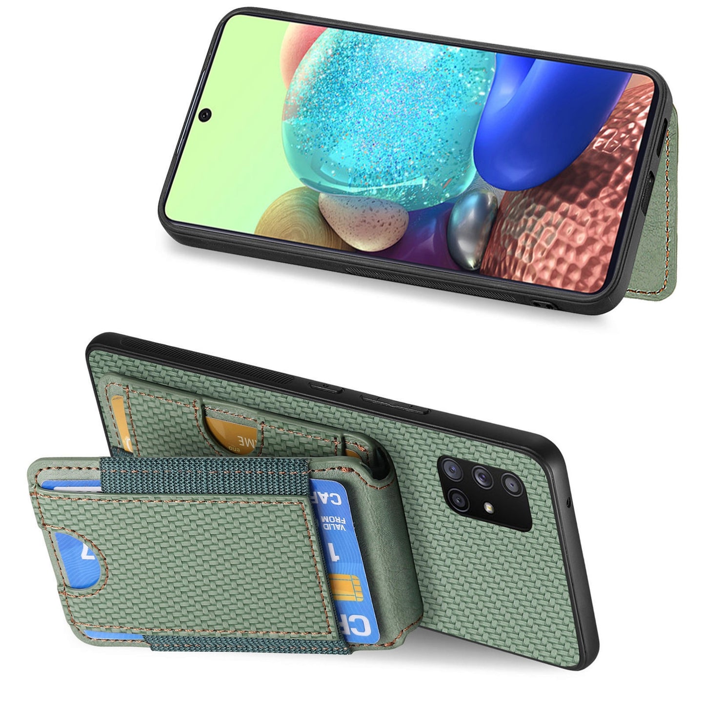 Samsung Galaxy A71 5G Vertical Flip Wallet Stand Phone Case with Carbon Fibre Pattern