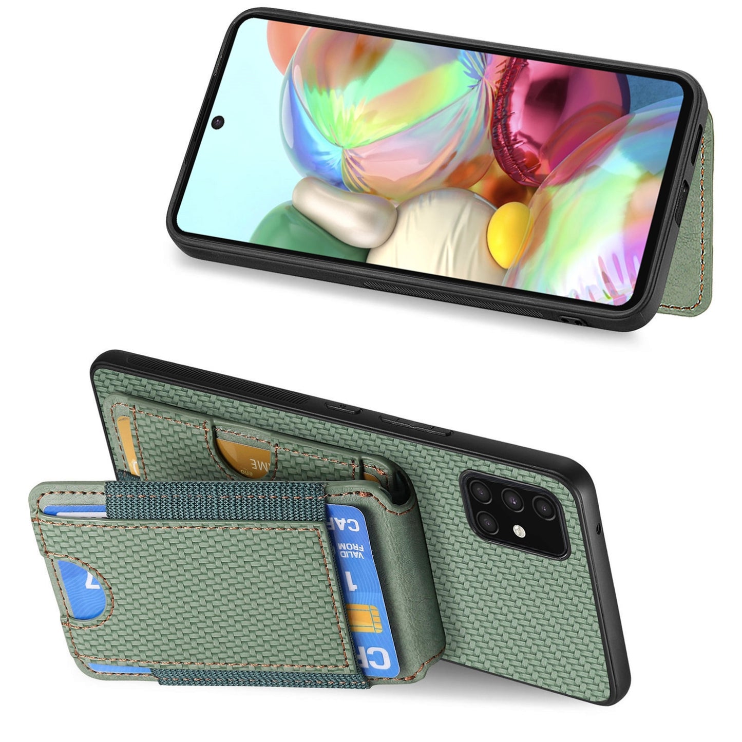 Samsung Galaxy A71 4G Vertical Flip Wallet Stand Phone Case with Carbon Fibre Pattern