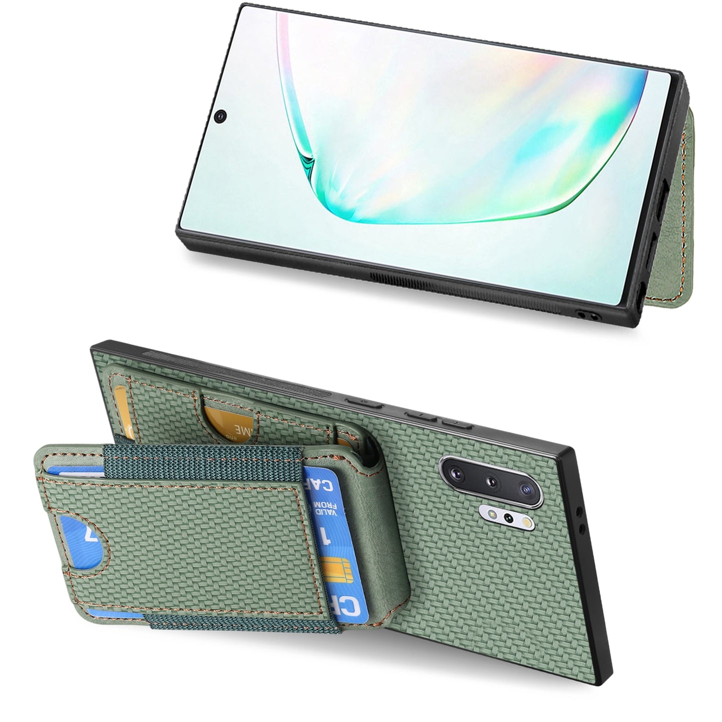 Samsung Galaxy Note10+ Vertical Flip Wallet Stand Phone Case with Carbon Fibre Pattern