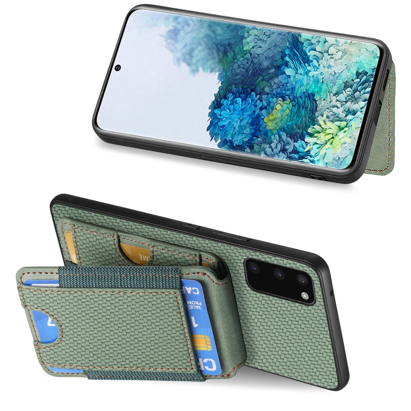 Samsung Galaxy S9+ Vertical Flip Wallet Stand Phone Case with Carbon Fibre Pattern