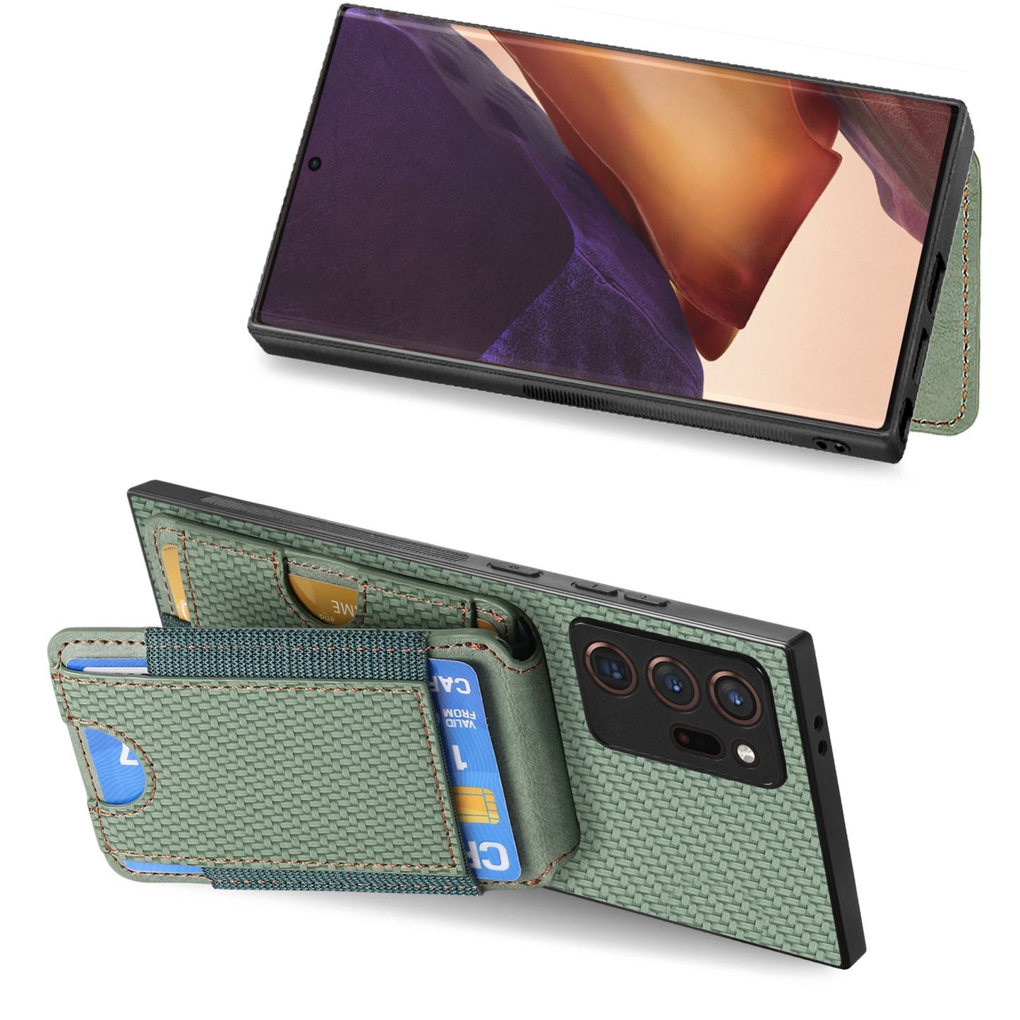 Samsung Galaxy Note20 Vertical Flip Wallet Stand Phone Case with Carbon Fibre Pattern