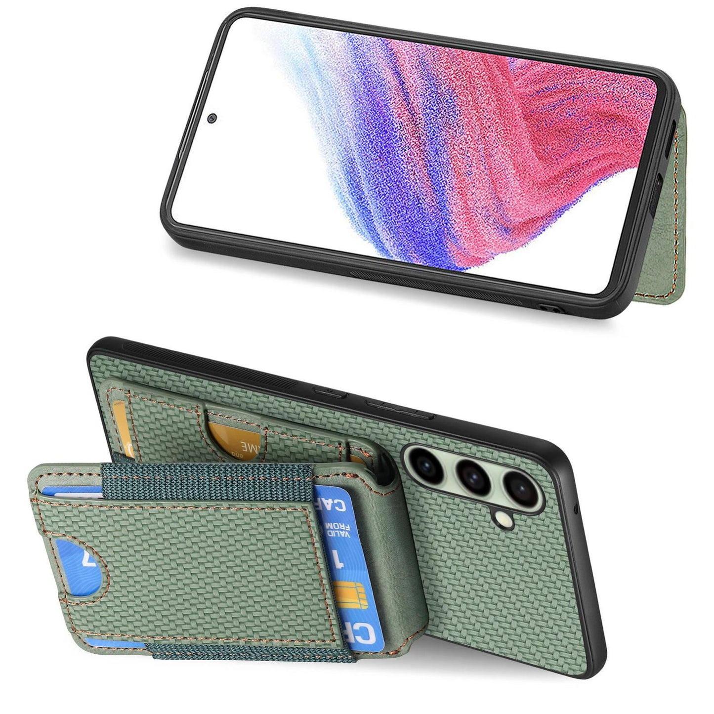 Samsung Galaxy A36 Vertical Flip Wallet Stand Phone Case with Carbon Fibre Pattern