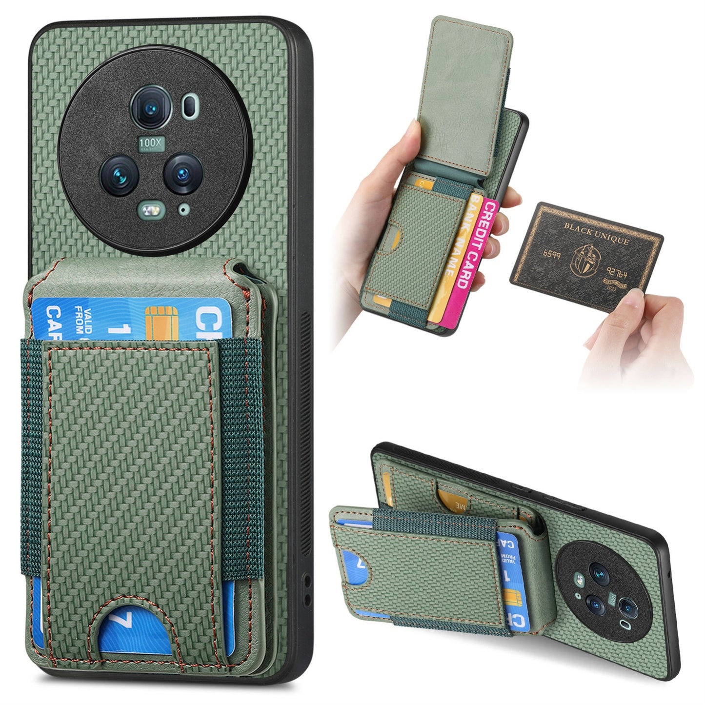 Honor Magic5 Pro Vertical Flip Wallet Stand Phone Case with Carbon Fibre Pattern