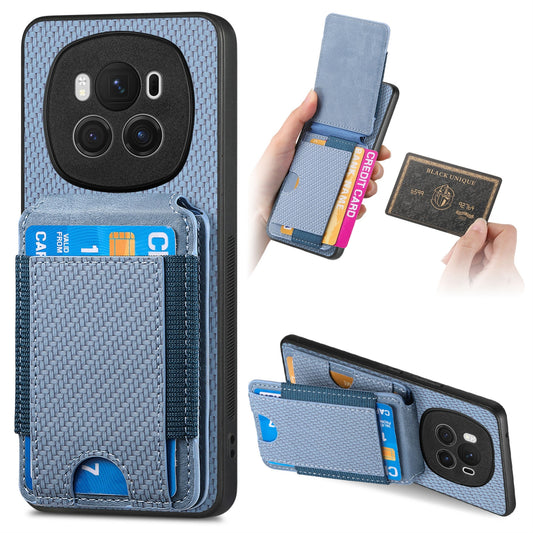 Honor Magic6 Vertical Flip Wallet Stand Phone Case with Carbon Fibre Pattern