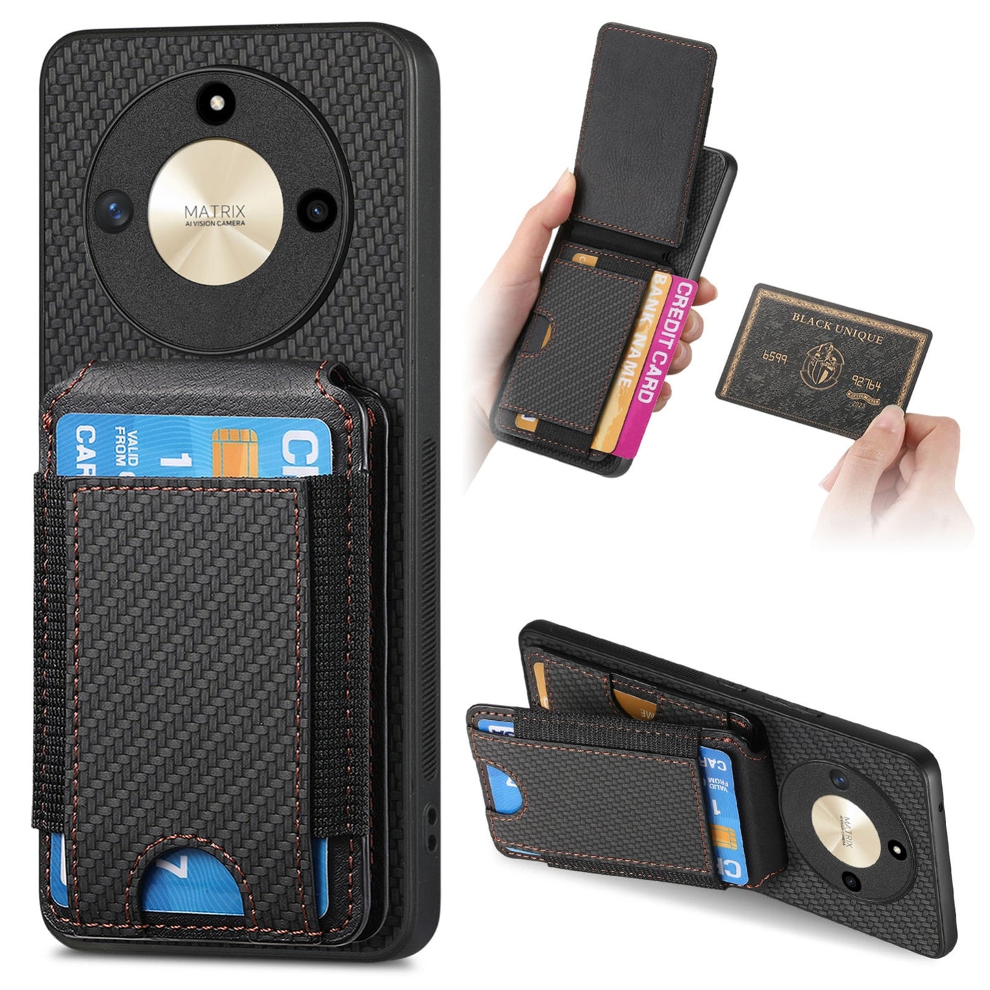 Honor X40 Vertical Flip Wallet Stand Phone Case with Carbon Fibre Pattern