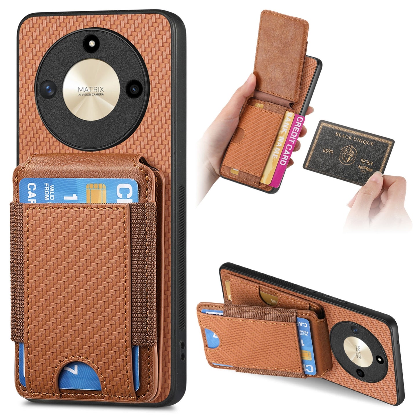 Honor X40 Vertical Flip Wallet Stand Phone Case with Carbon Fibre Pattern