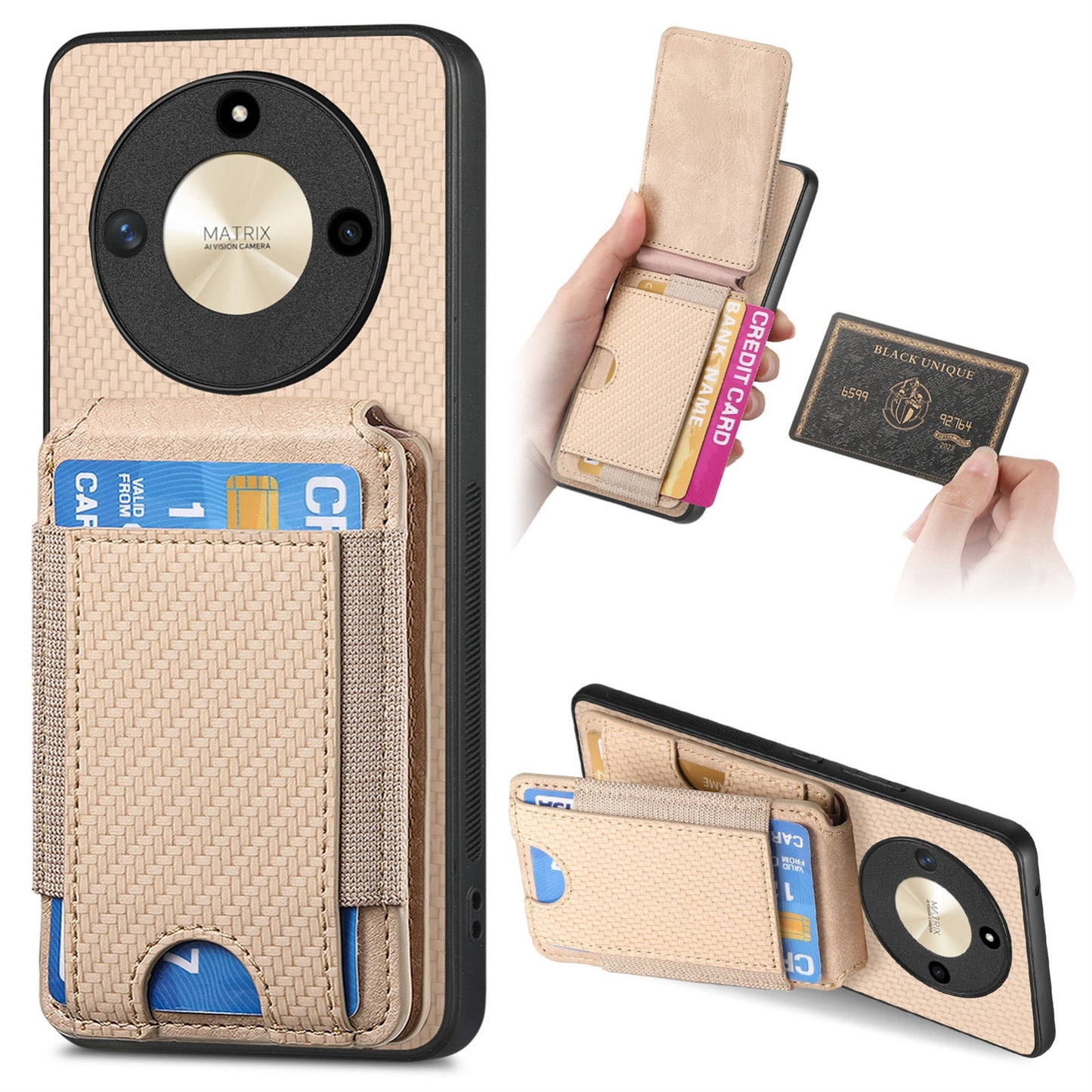 Honor X40 Vertical Flip Wallet Stand Phone Case with Carbon Fibre Pattern