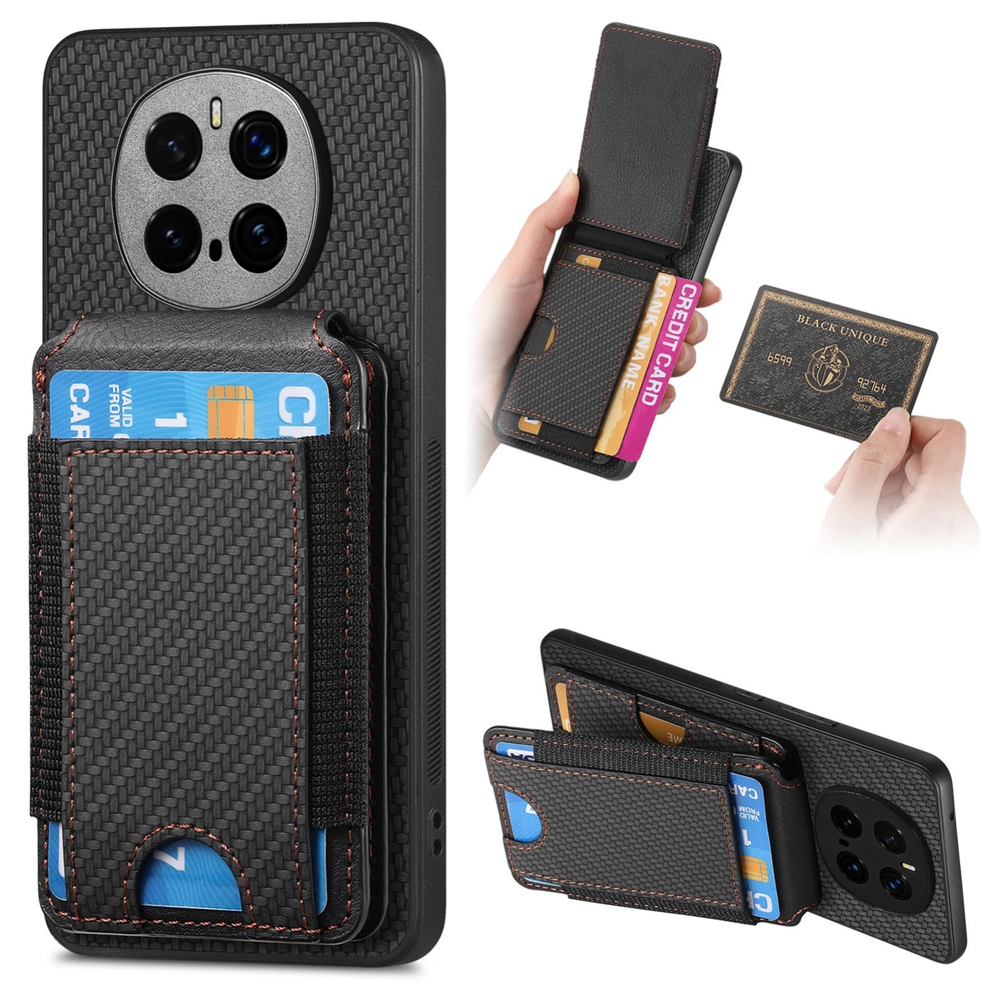 Honor Magic7 Pro Vertical Flip Wallet Stand Phone Case with Carbon Fibre Pattern