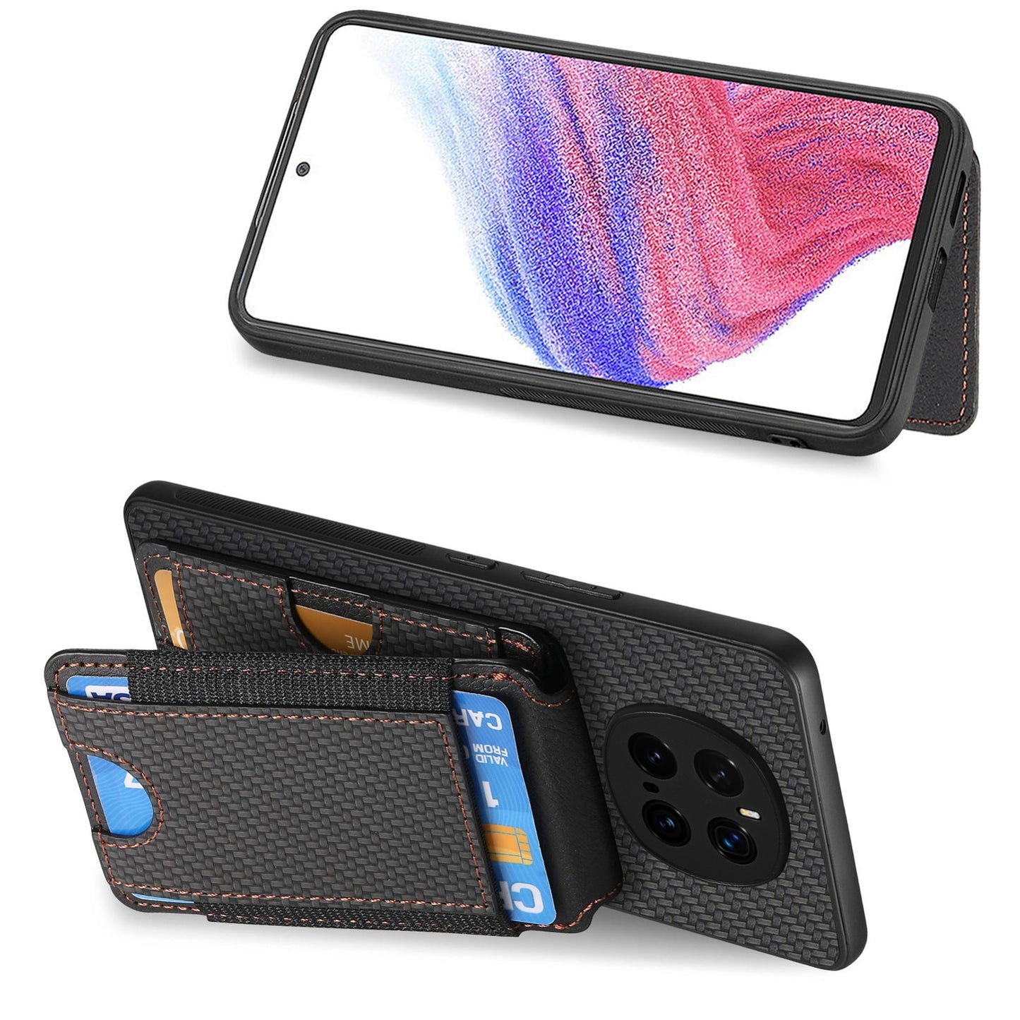 Honor Magic7 Pro Vertical Flip Wallet Stand Phone Case with Carbon Fibre Pattern