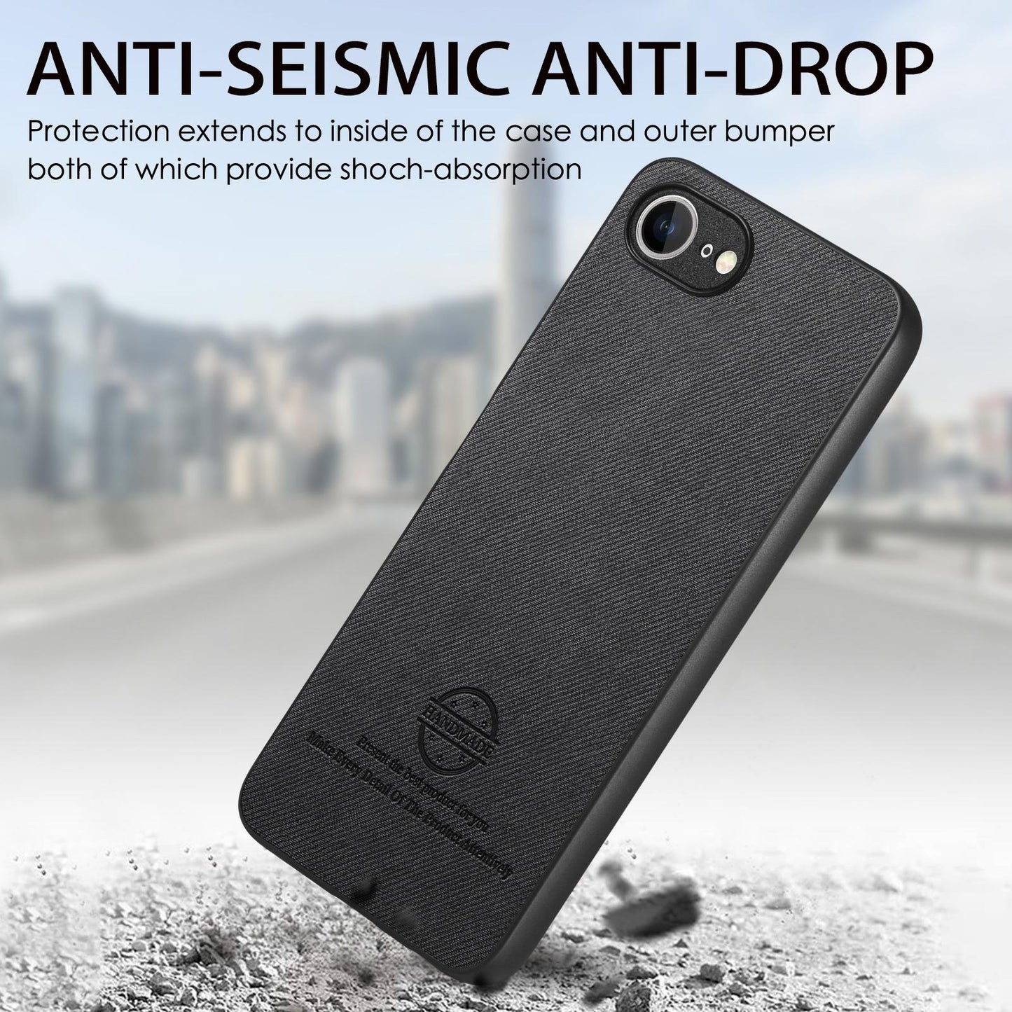 iPhone 16e Case - Vegan Leather and Twill Fabric Skin with Anti-Scratch and Drop Protection Back Phone Case