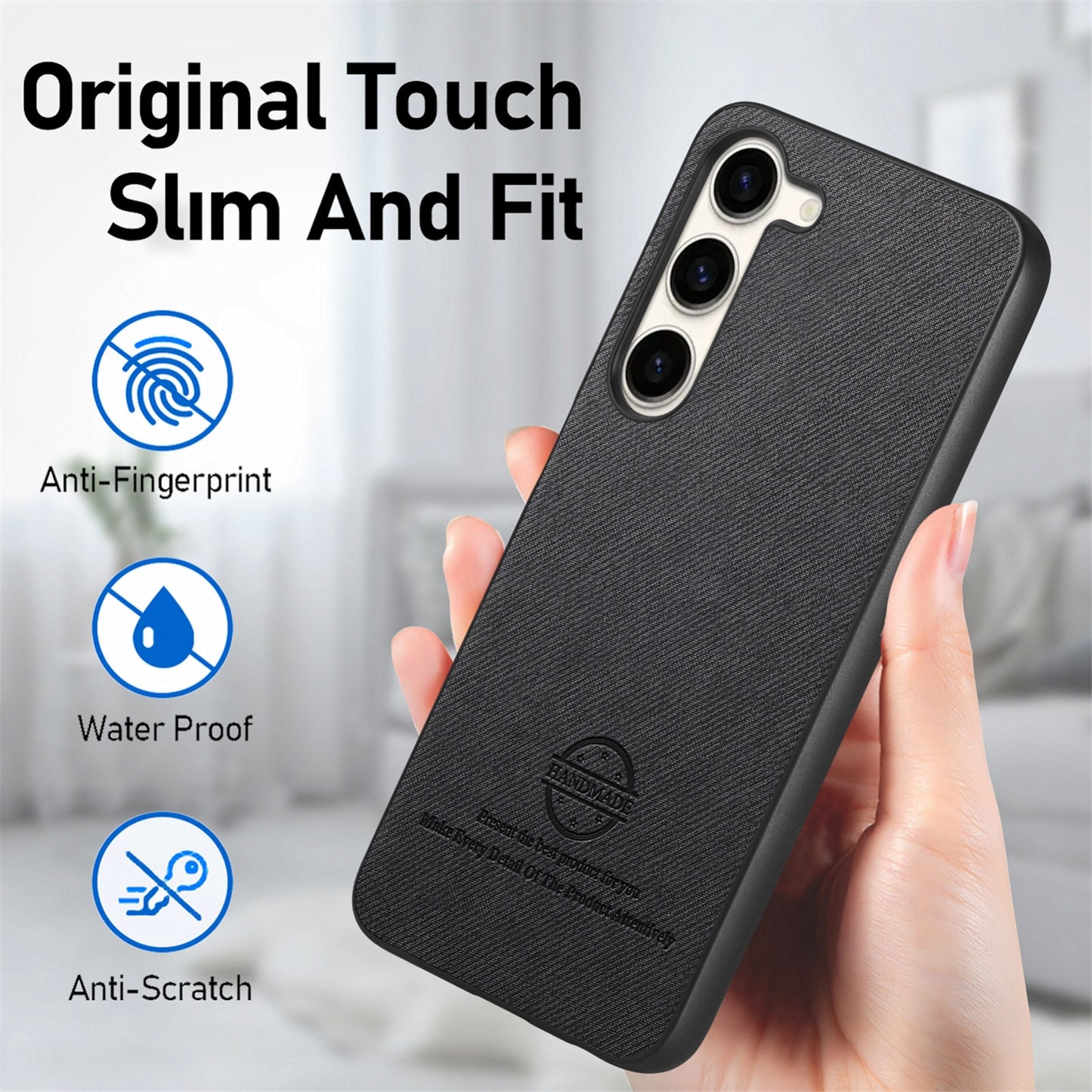 Samsung Galaxy A04s Case - Vegan Leather and Twill Fabric Skin with Anti-Scratch and Drop Protection Back Phone Case