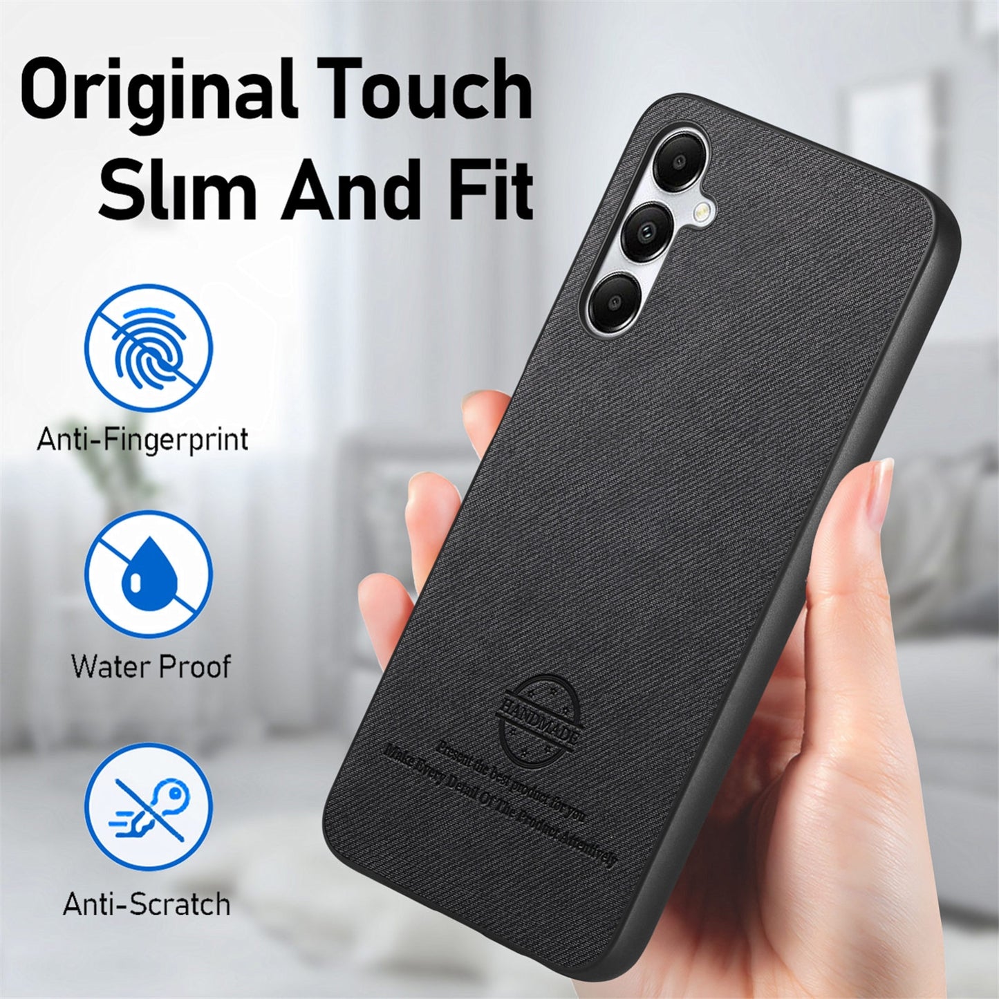 Samsung Galaxy A05s Case - Vegan Leather and Twill Fabric Skin with Anti-Scratch and Drop Protection Back Phone Case