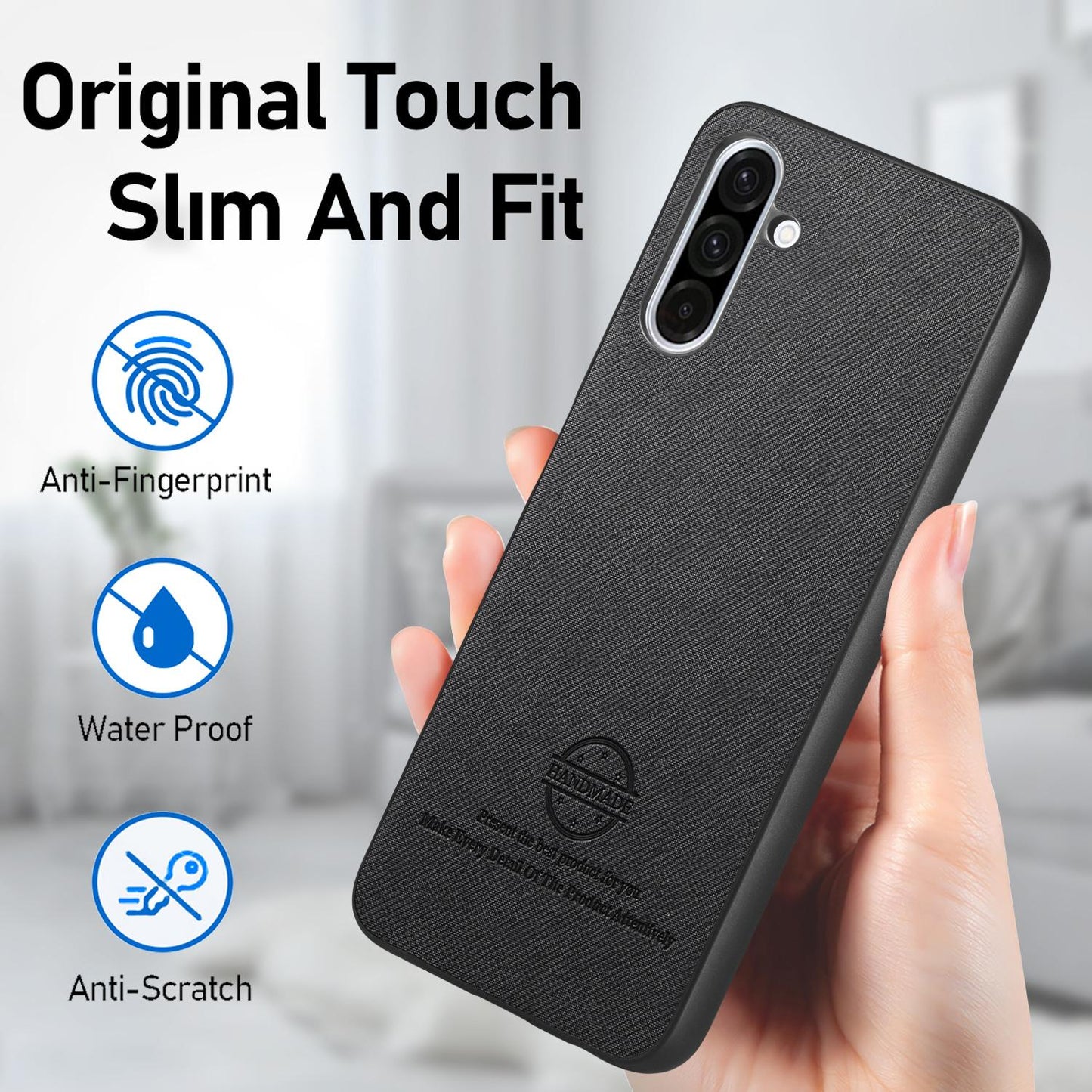 Samsung Galaxy A36 Case - Vegan Leather and Twill Fabric Skin with Anti-Scratch and Drop Protection Back Phone Case