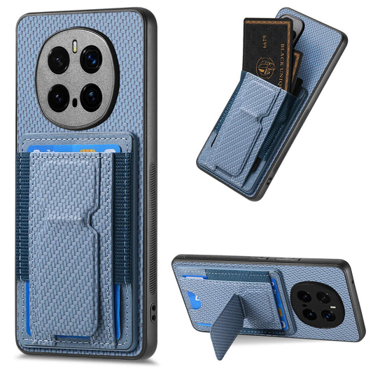 Honor Magic7 Pro Carbon Fiber Fold Stand Elastic Card Bag Phone Case with Multi-Functional Wallet