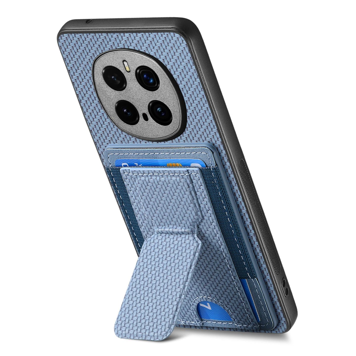 Honor Magic7 Pro Carbon Fiber Fold Stand Elastic Card Bag Phone Case with Multi-Functional Wallet