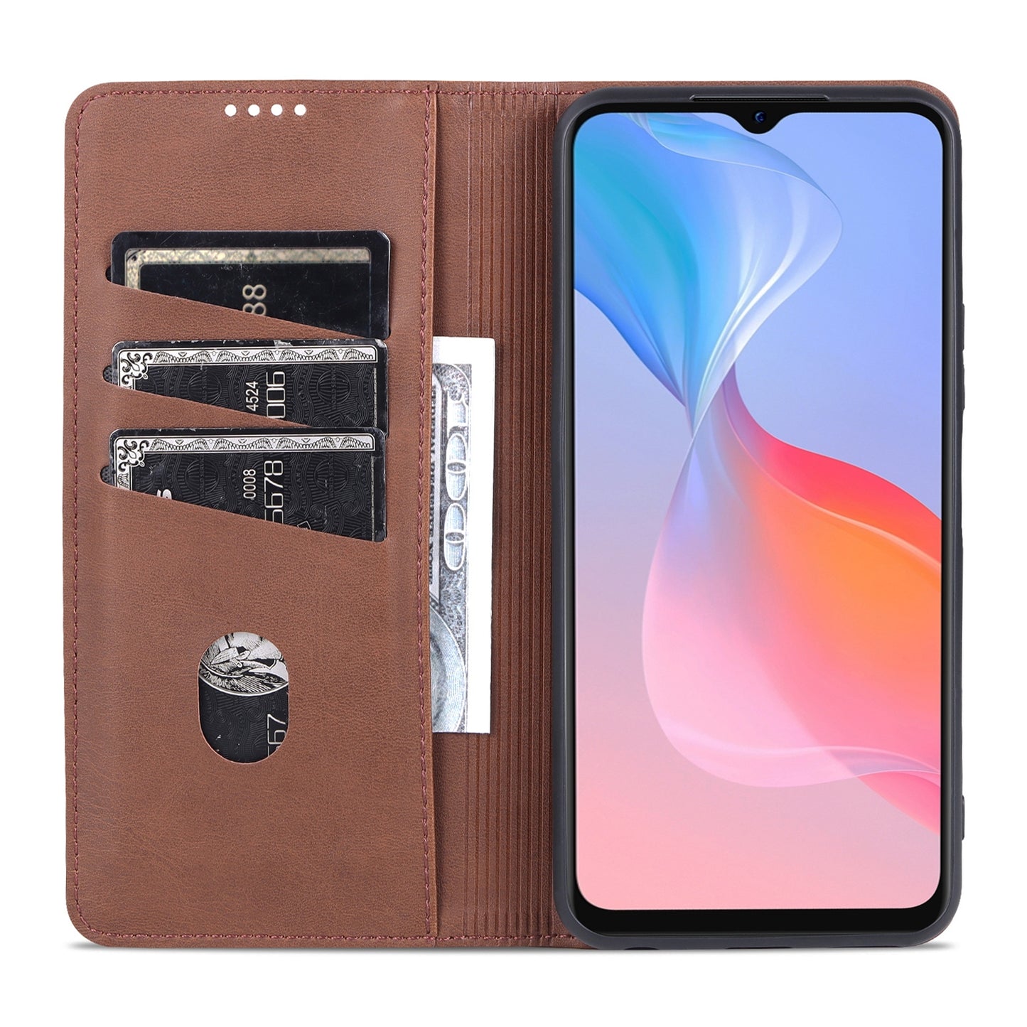 For Vivo Y21/Y33S Leather Wallet Case with Card Holder & Magnetic Closure