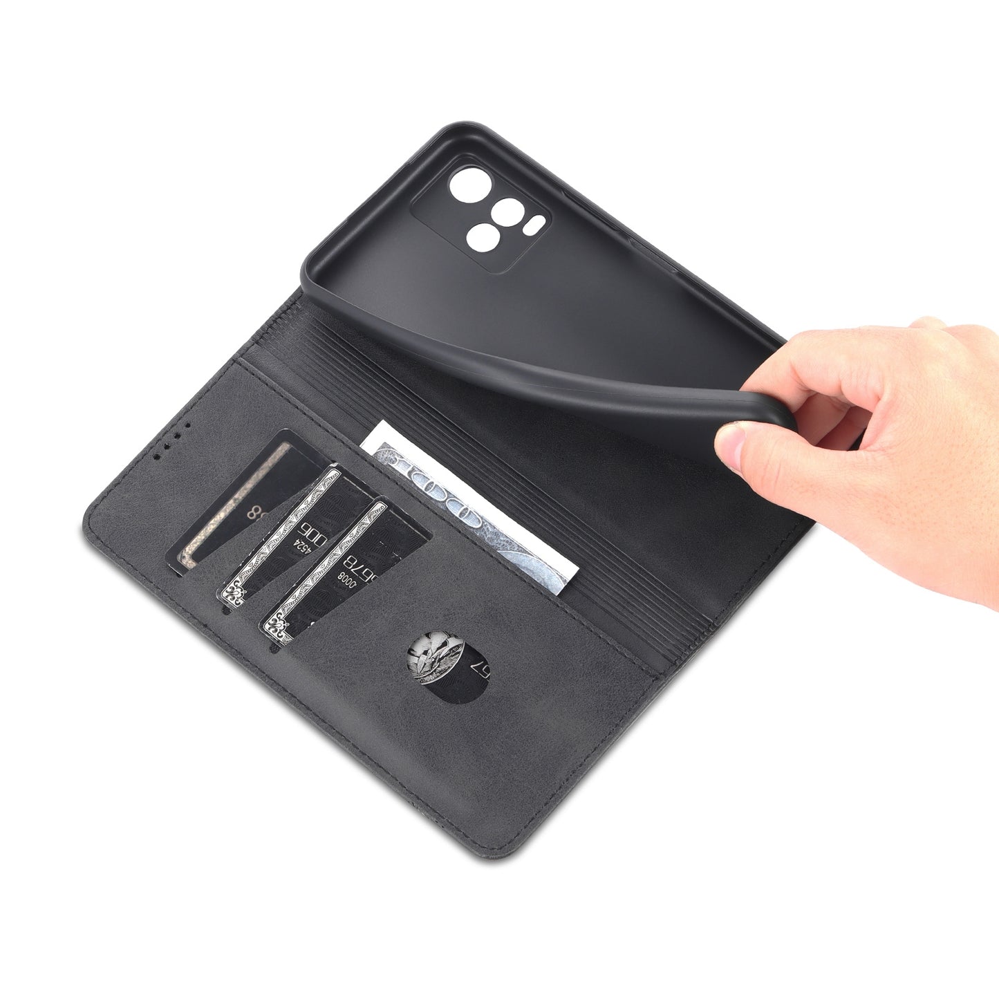 For Vivo Y21/Y33S Leather Wallet Case with Card Holder & Magnetic Closure