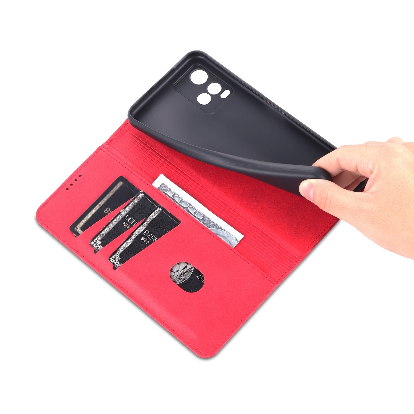 For Vivo Y21/Y33S Leather Wallet Case with Card Holder & Magnetic Closure