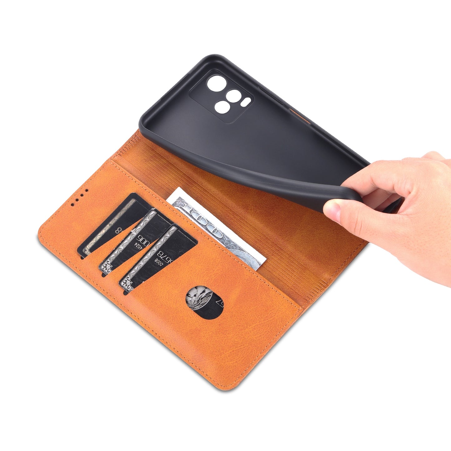 For Vivo Y21/Y33S Leather Wallet Case with Card Holder & Magnetic Closure