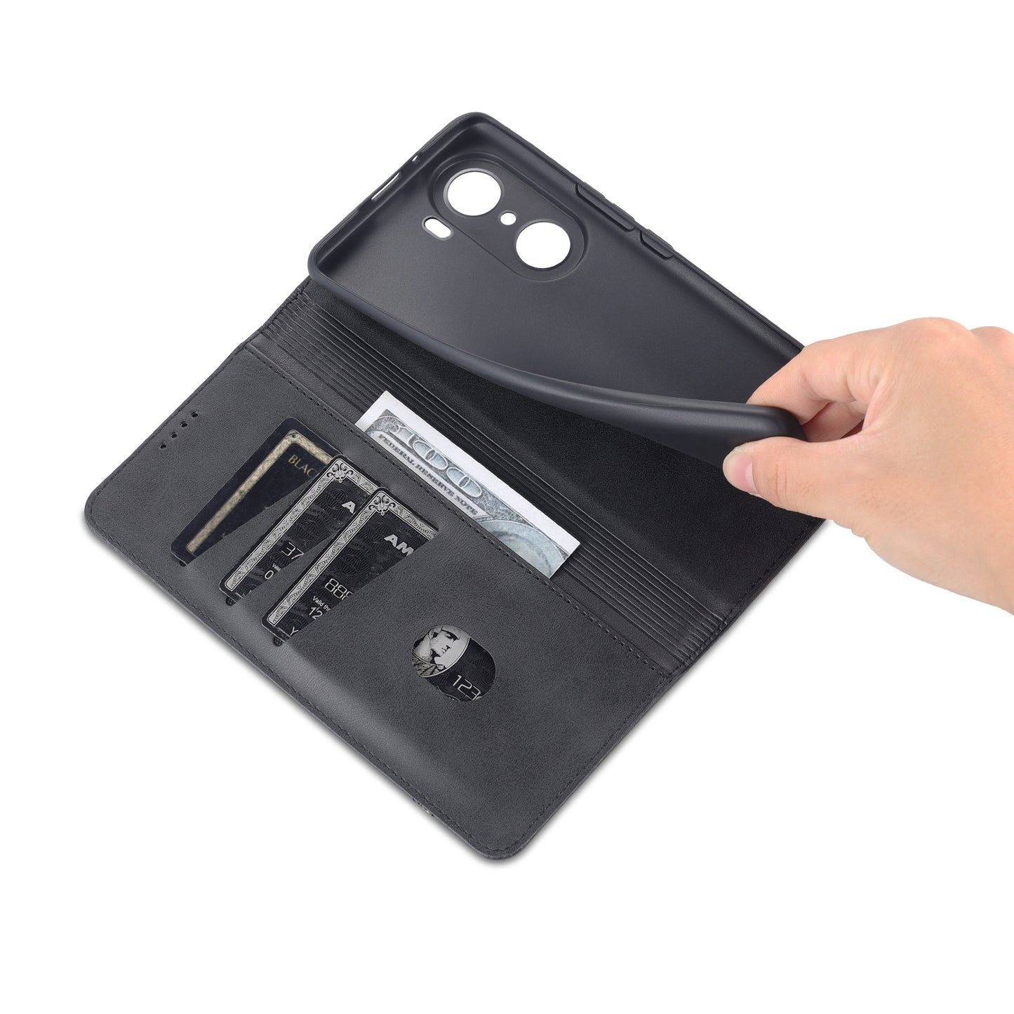 Honor 60 Leather Wallet Case with Card Holder & Magnetic Closure