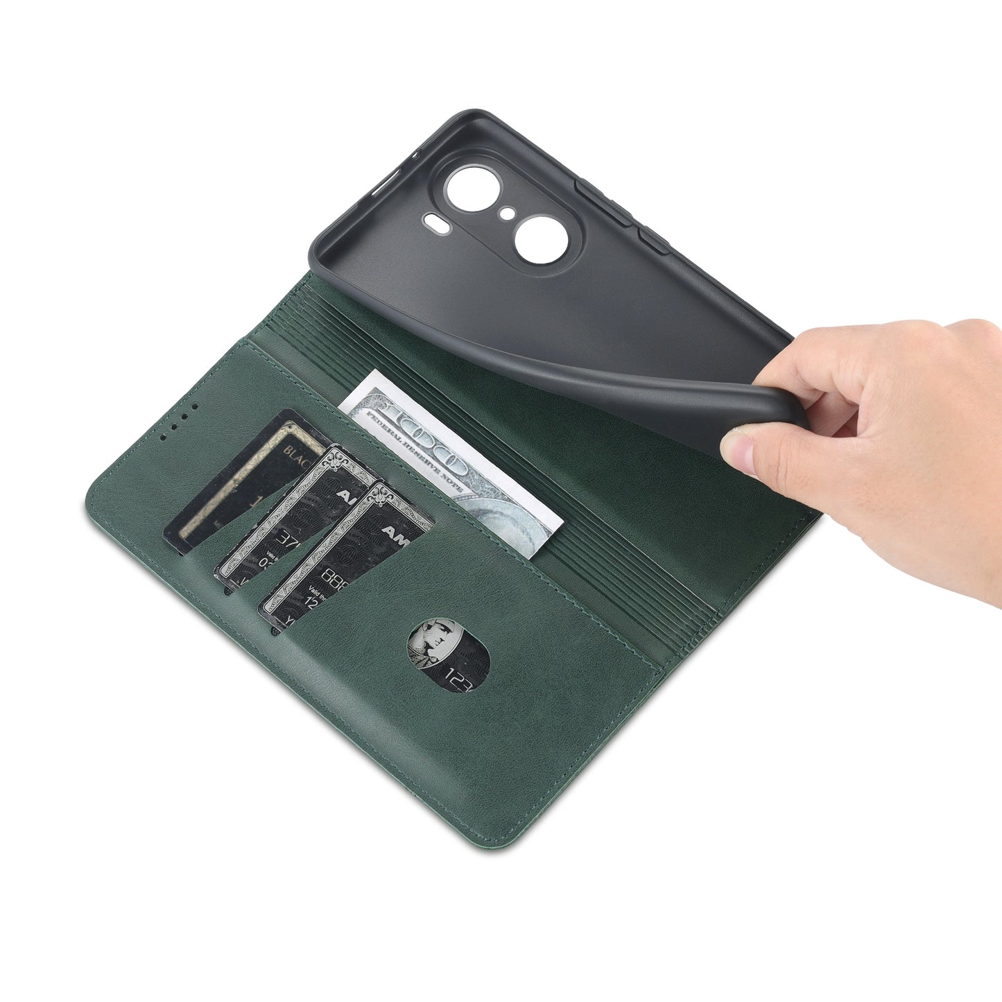 Honor 60 Leather Wallet Case with Card Holder & Magnetic Closure